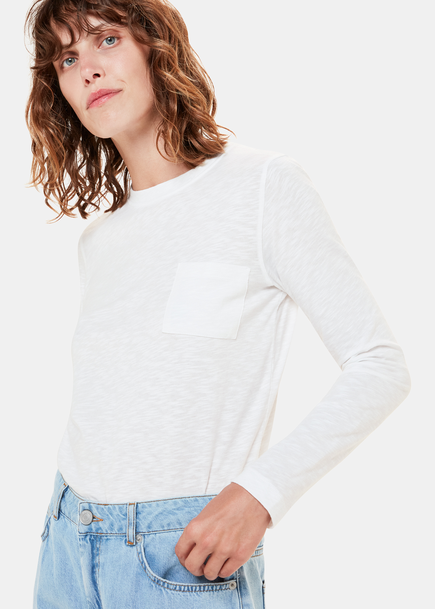 Whistles Women's White Crew Neck Pocket Top Size 14