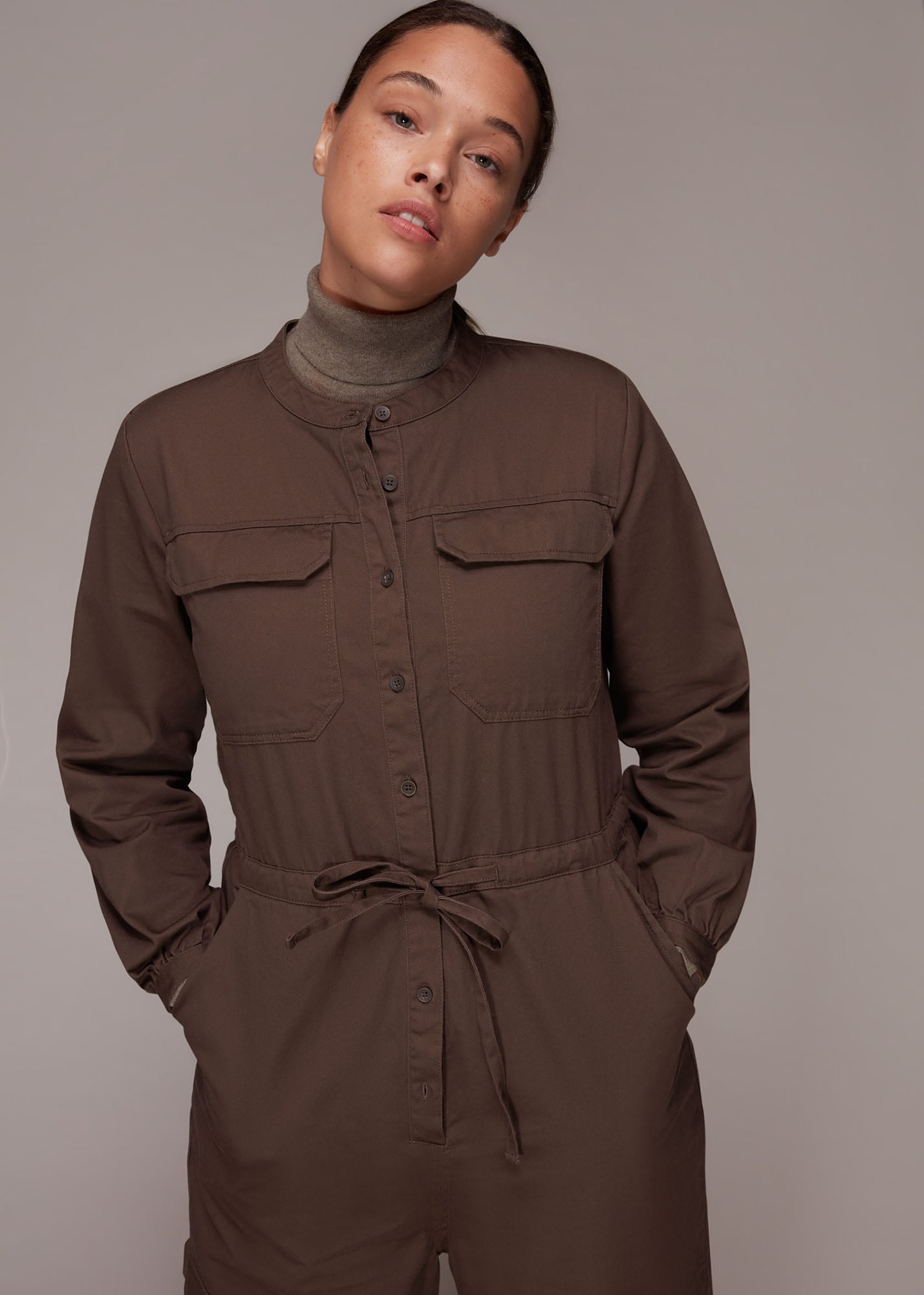 Whistles Women's Brown Sadie Utility Tie Jumpsuit Size 6