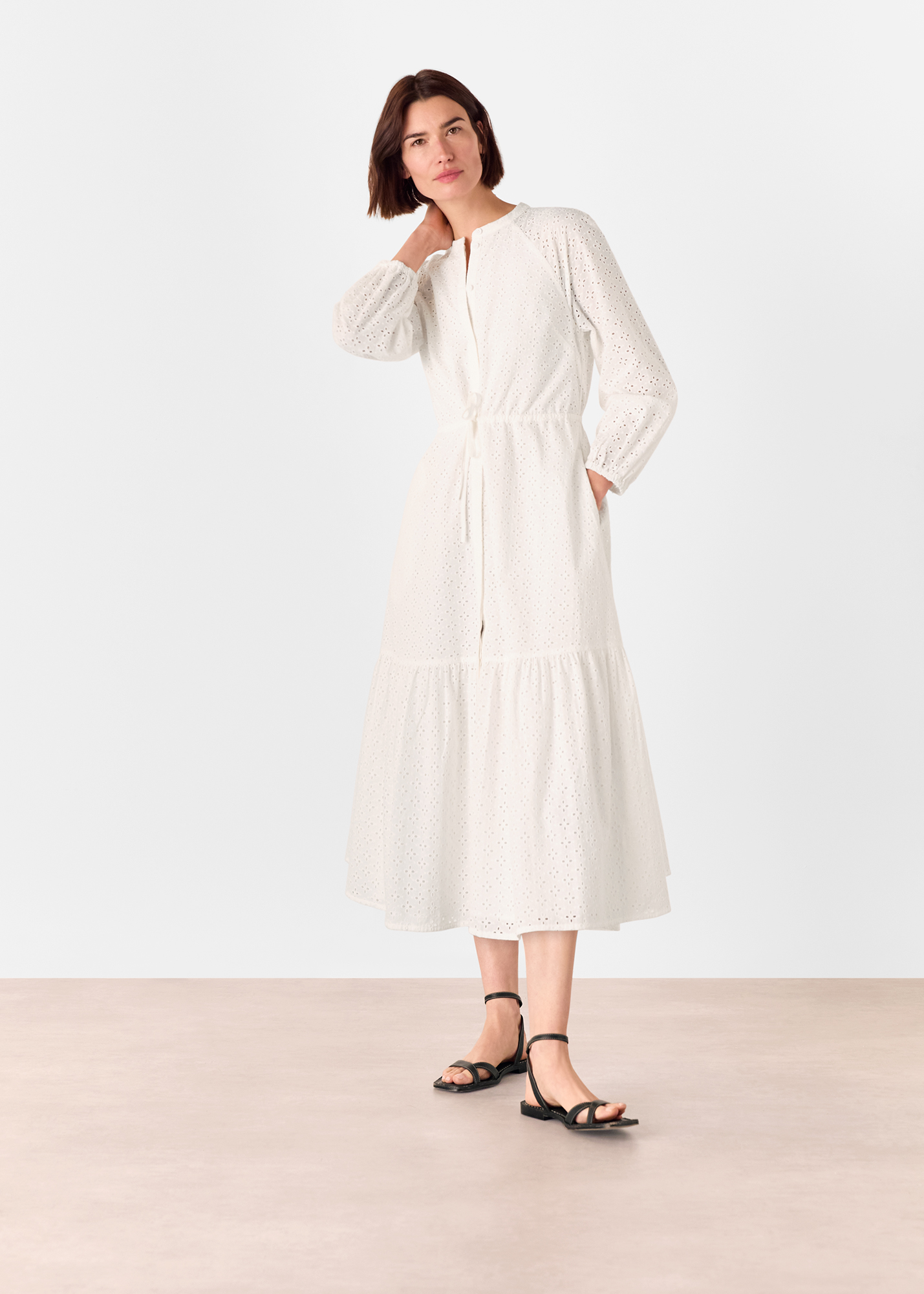 Whistles Women's White Broderie Midi Dress Size 4