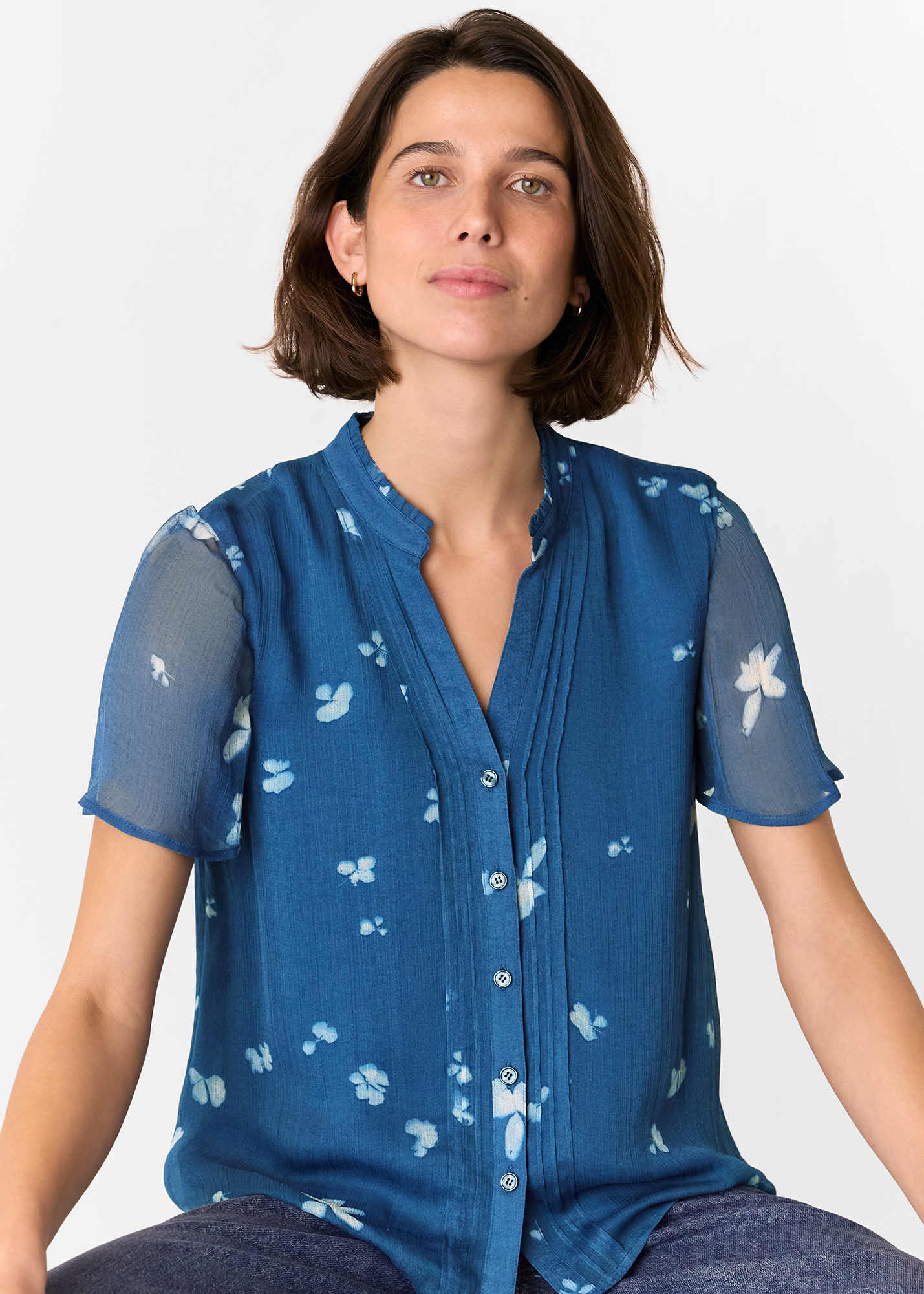 Whistles Women's Blue/Multi Sun Bleached Floral Blouse Size 6