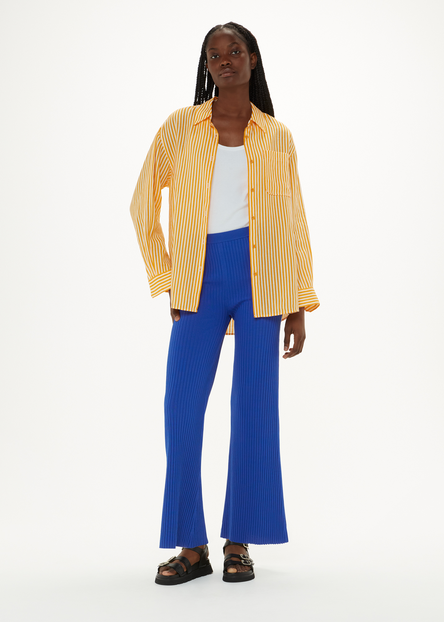 Whistles Women's Blue Knitted Kick Flare Trouser Size 16