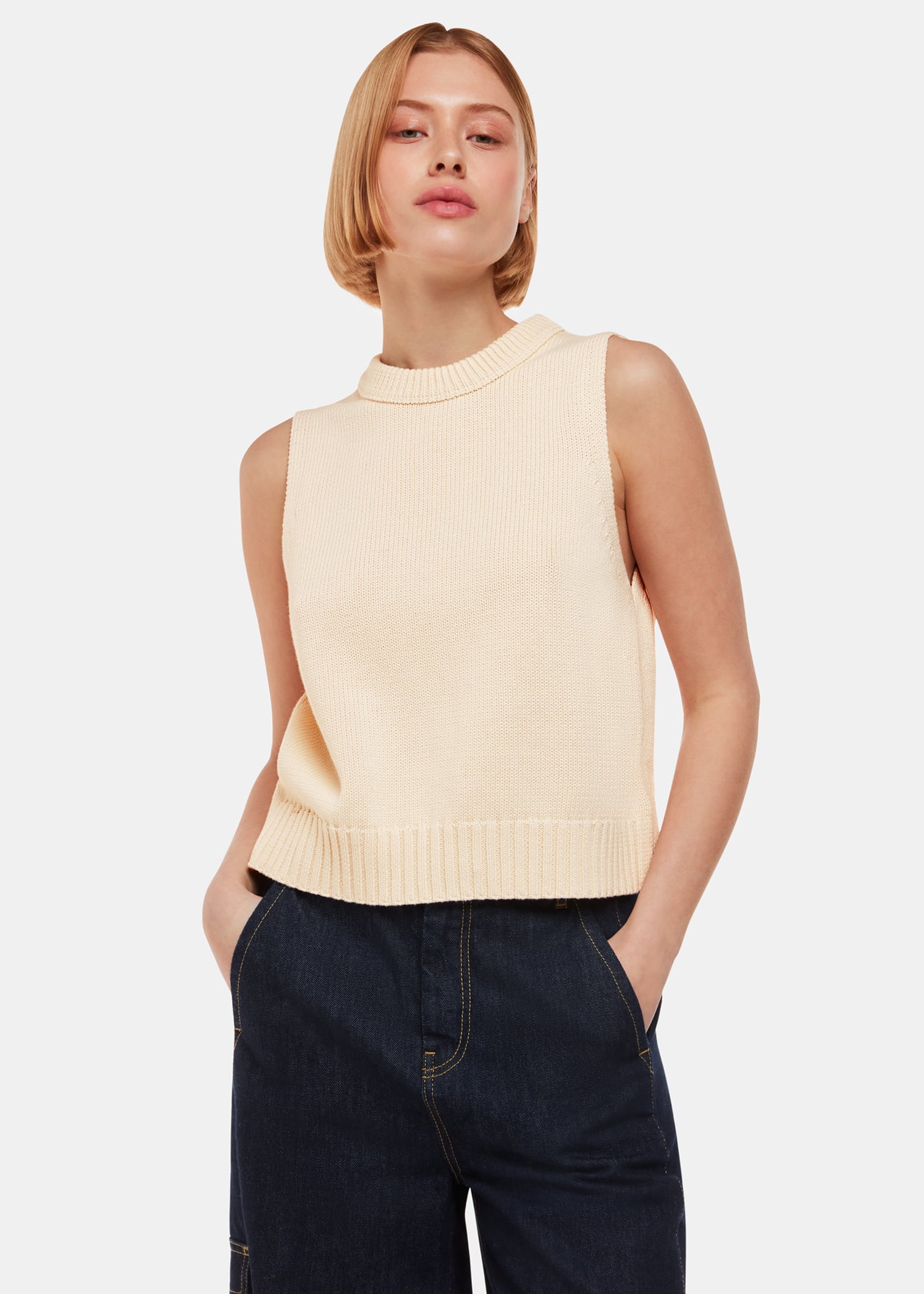 Whistles Women's Ivory Indie Rib Detail Tank Size XS