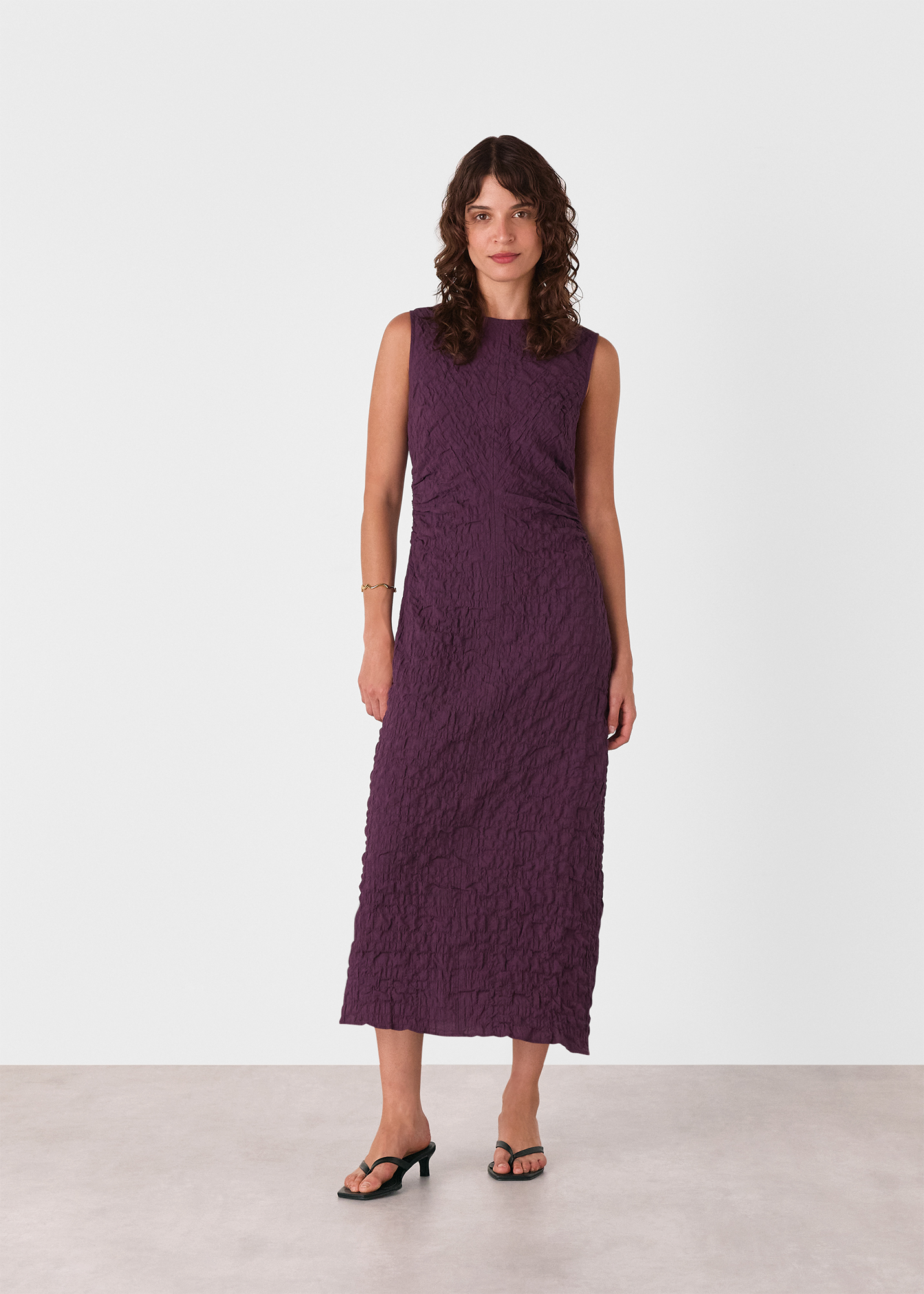 Whistles Women's Plum Lori Textured Midi Dress Size 16