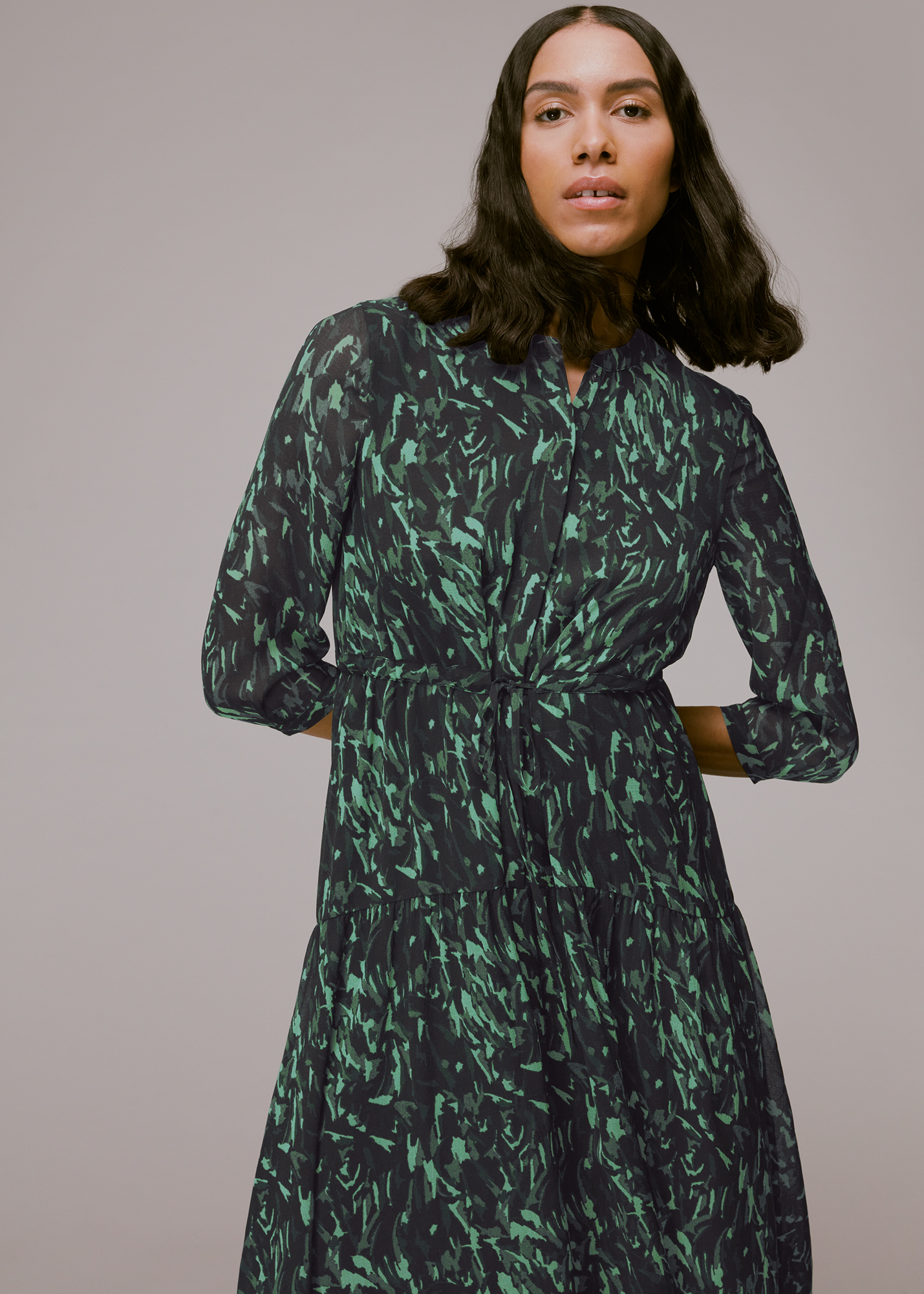 Whistles Women's Green/Multi Abstract Brushstroke Dress Size 8