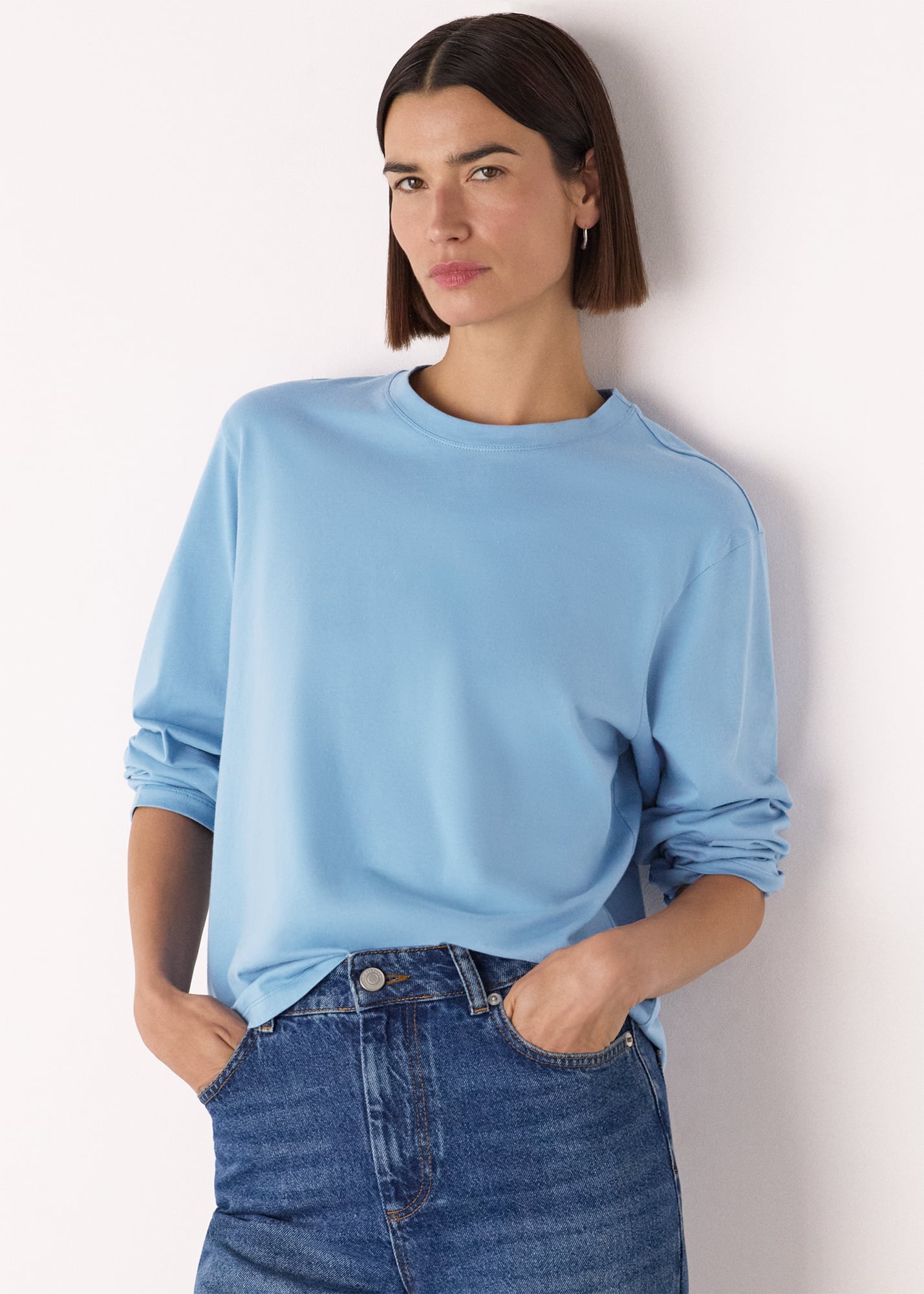 Whistles Women's Blue Relaxed Long Sleeve Tee Size S
