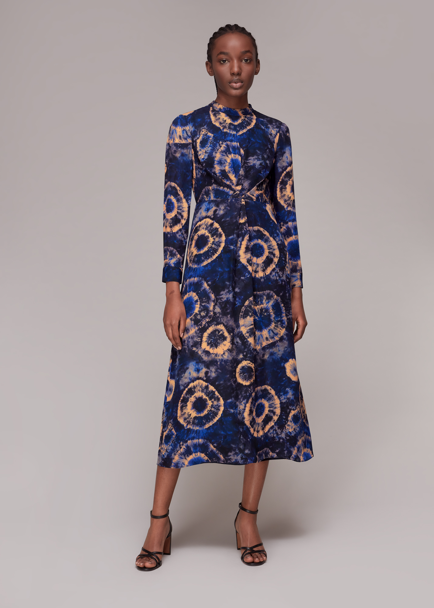 Whistles Women's Multicolour Elena Tie Dye Silk Midi Dress Size 8