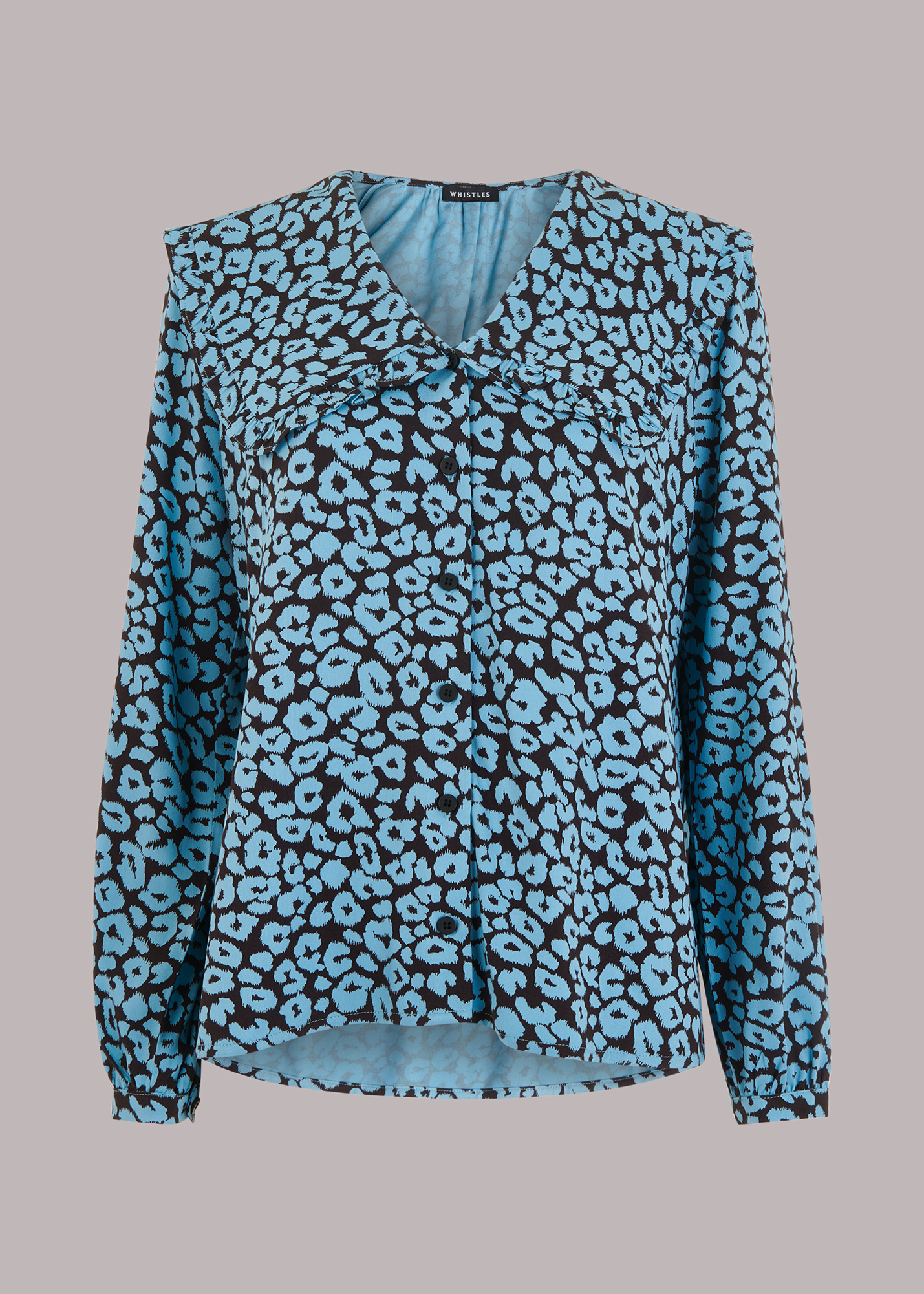 Whistles Women's Blue/Multi Fuzzy Leopard Collar Top Size 6