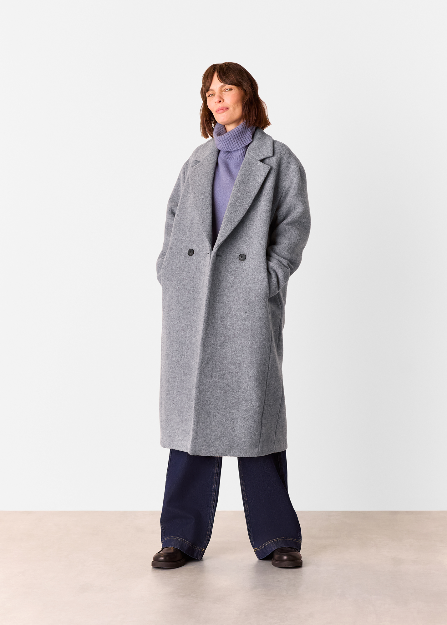 Whistles Women's Grey Eliza Double Breasted Coat Size L