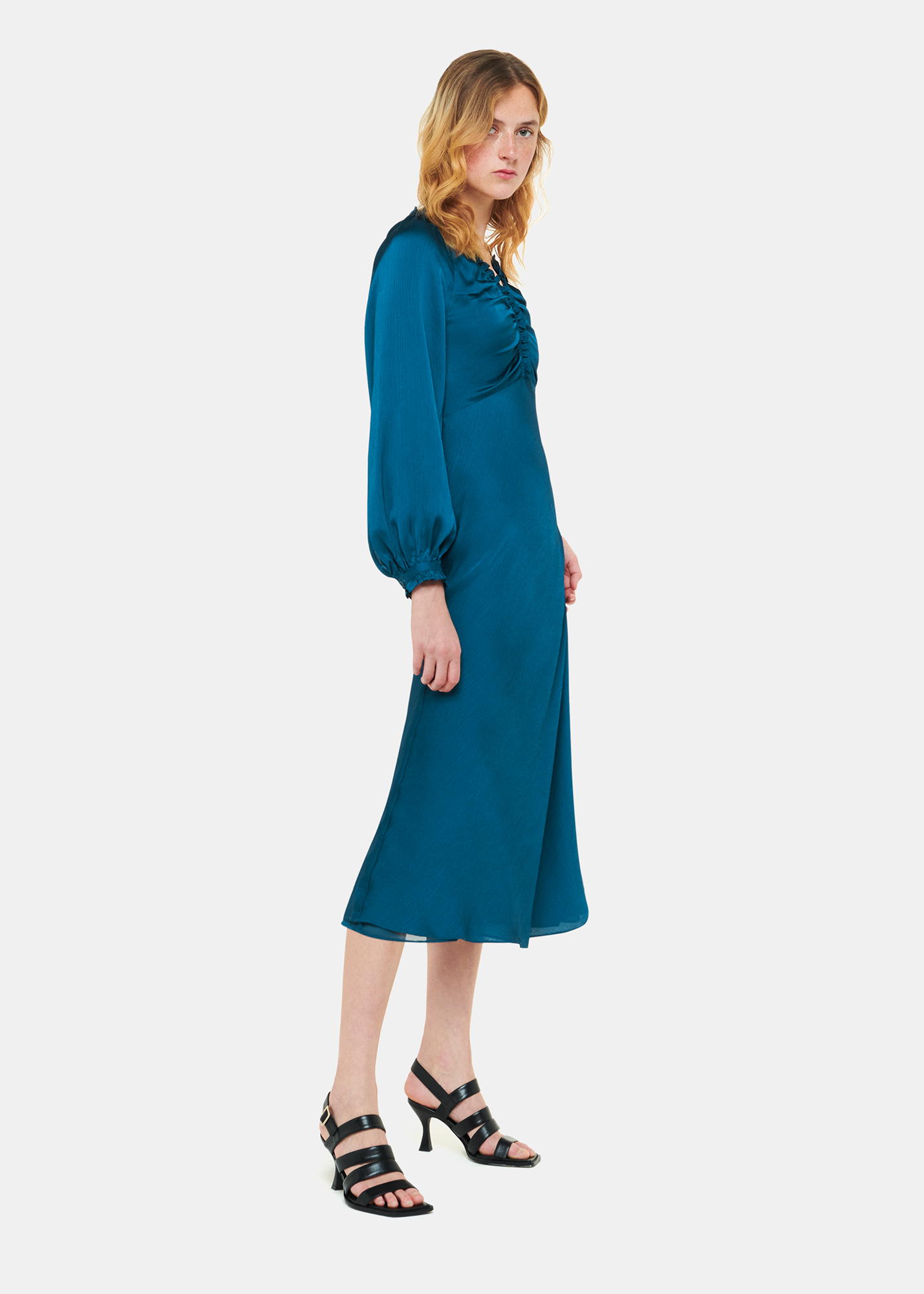 Whistles Women's Teal Aurora Satin Midi Dress Size 8