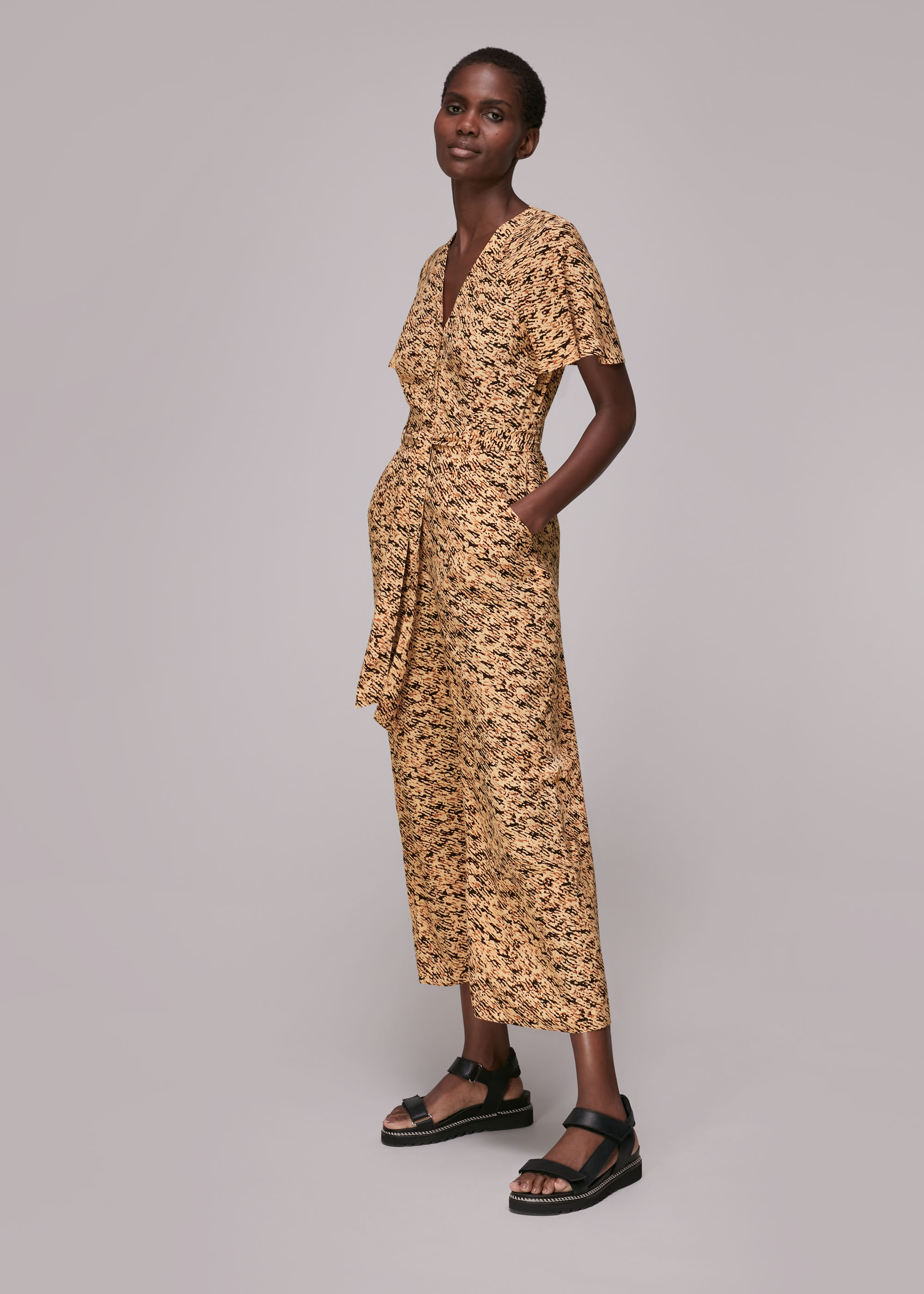 Whistles Women's Multicolour Bark Print Tie Waist Jumpsuit Size 8