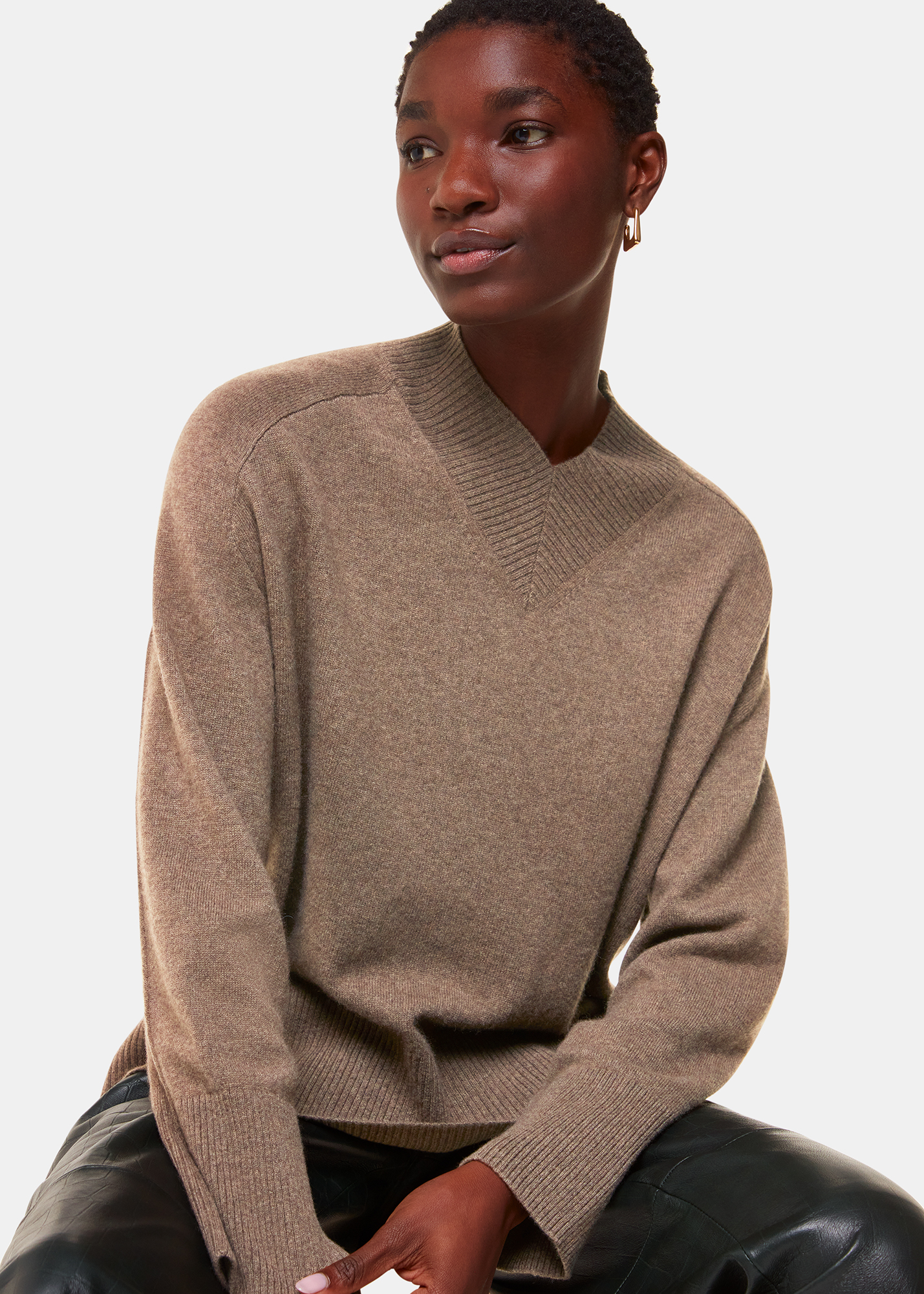 Whistles Women's Neutral Cashmere V Neck Knit Size XS