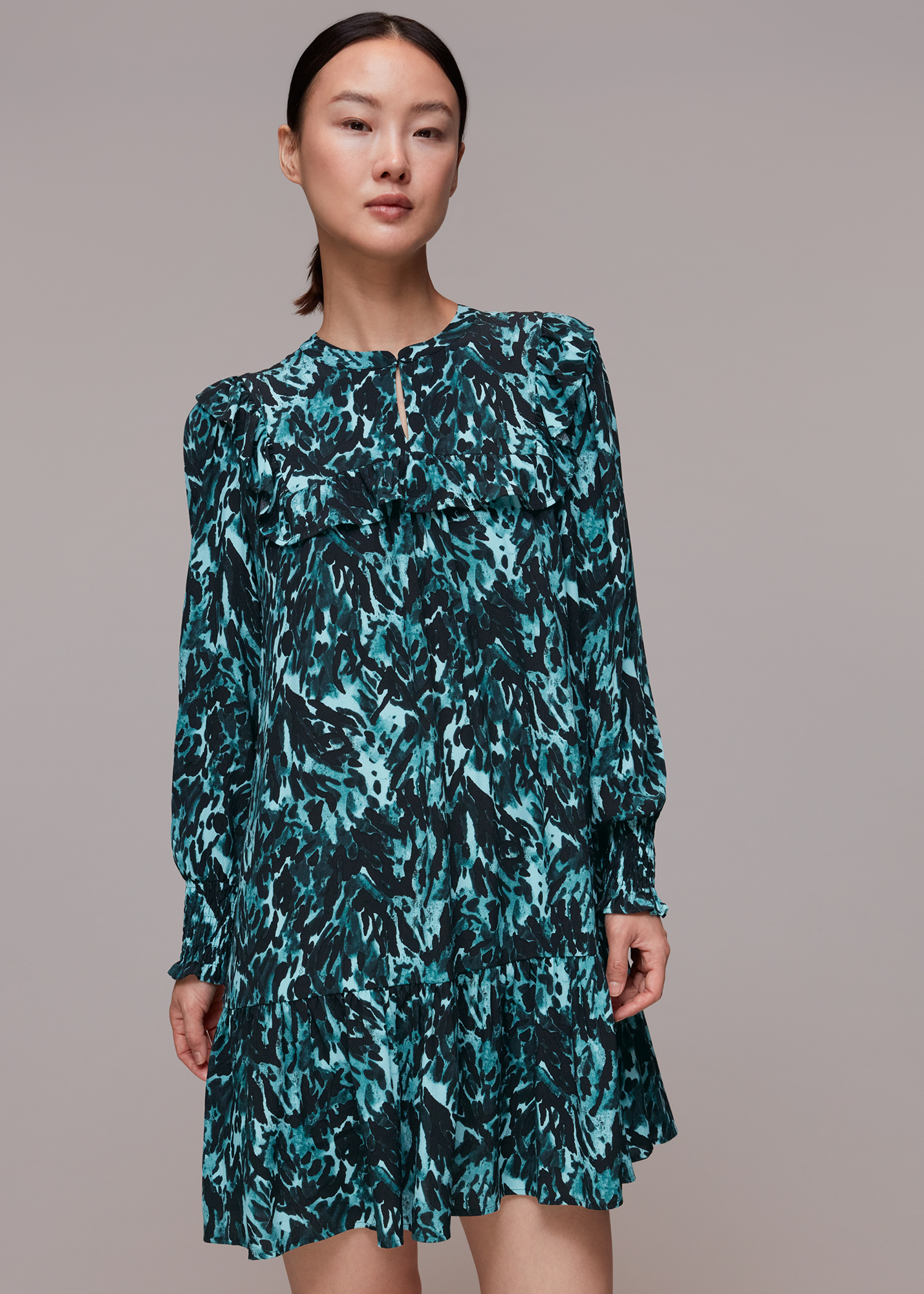 Whistles Women's Green/Multi Bambi Animal Flippy Dress Size 16