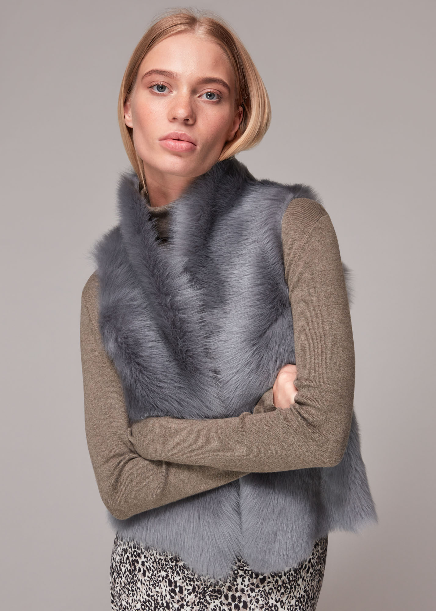 Whistles Women's Grey Toscana Sheepskin Gilet Size XS