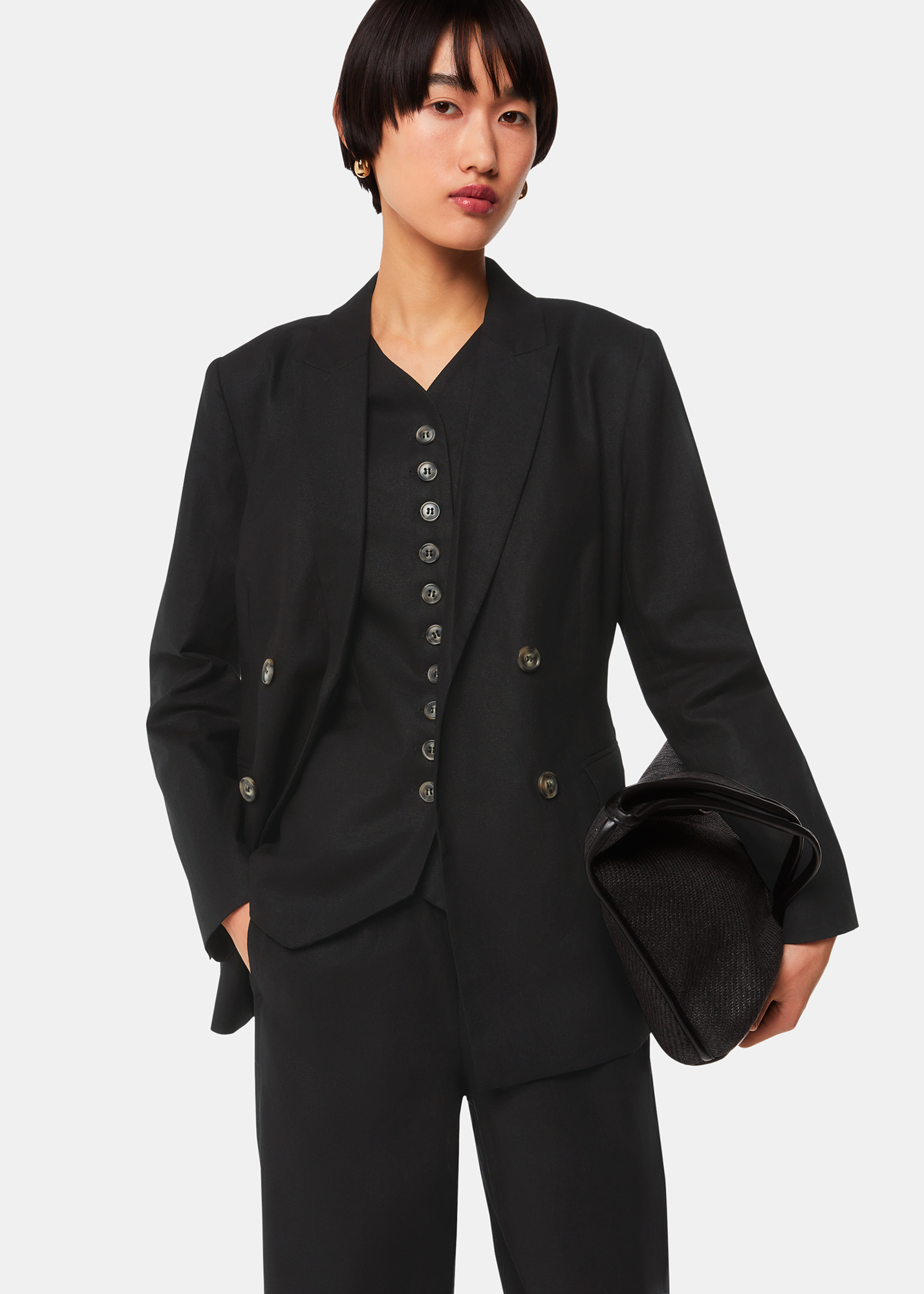 Whistles Women's Black Lindsey Linen Blend Blazer Size 18