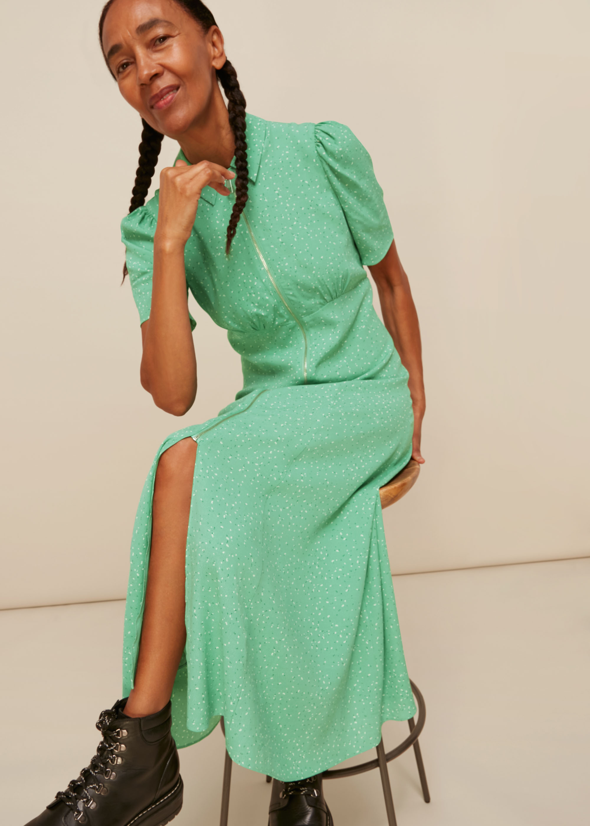 Whistles Women's Green/Multi Scattered Bloom Midi Dress Size 16