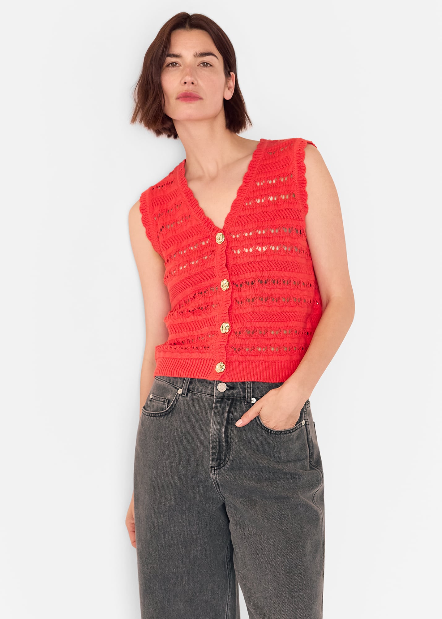 Whistles Women's Red Pointelle Detail Tank Size XS
