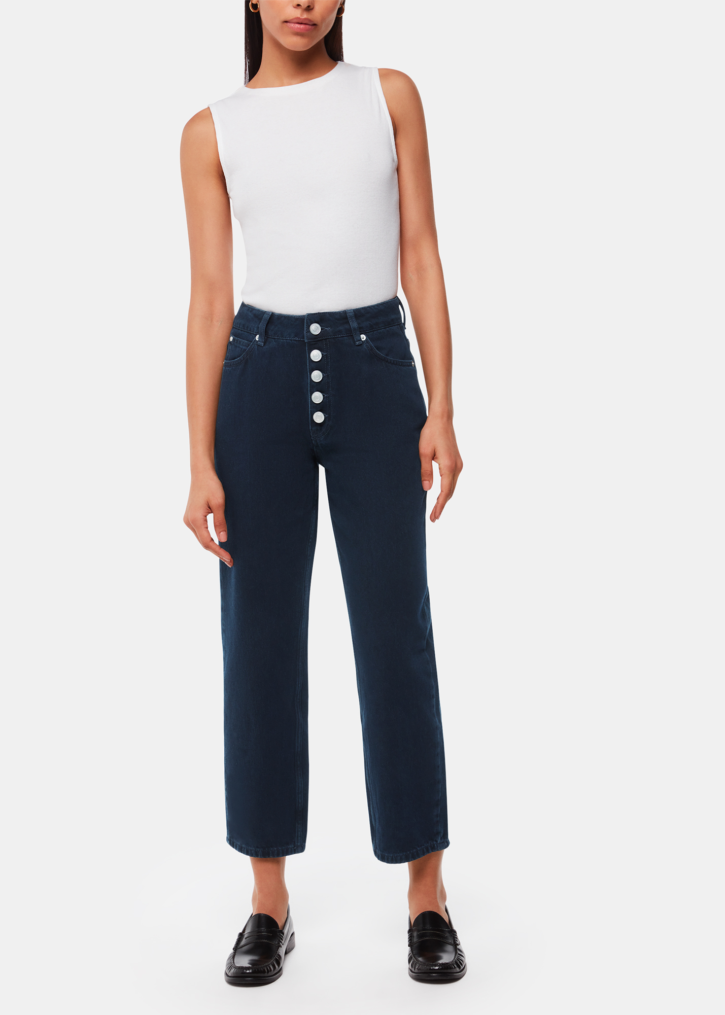 Whistles Women's Dark Denim Authentic Hollie Button Jean Size 30