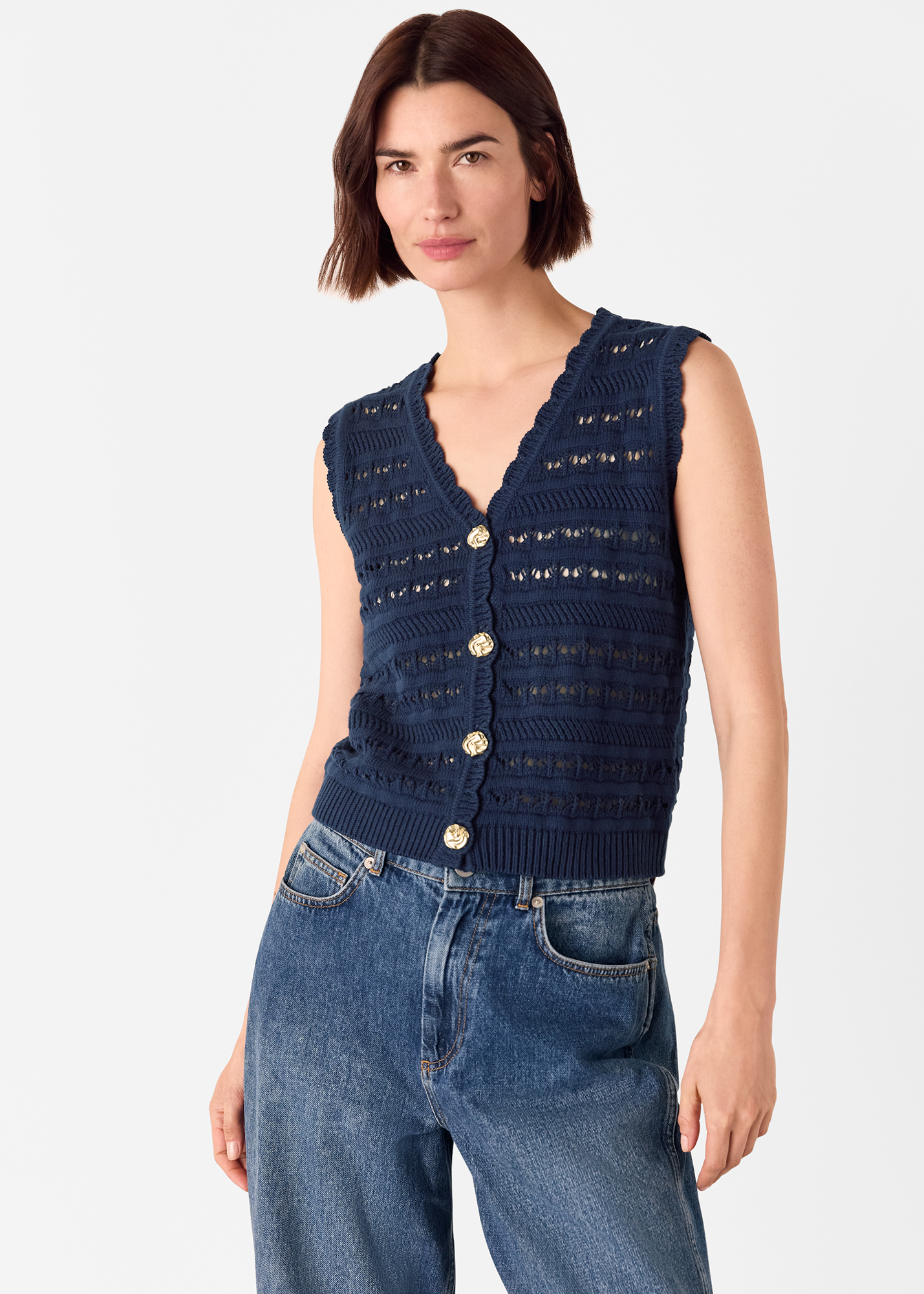 Whistles Women's Navy Pointelle Detail Tank Size XS
