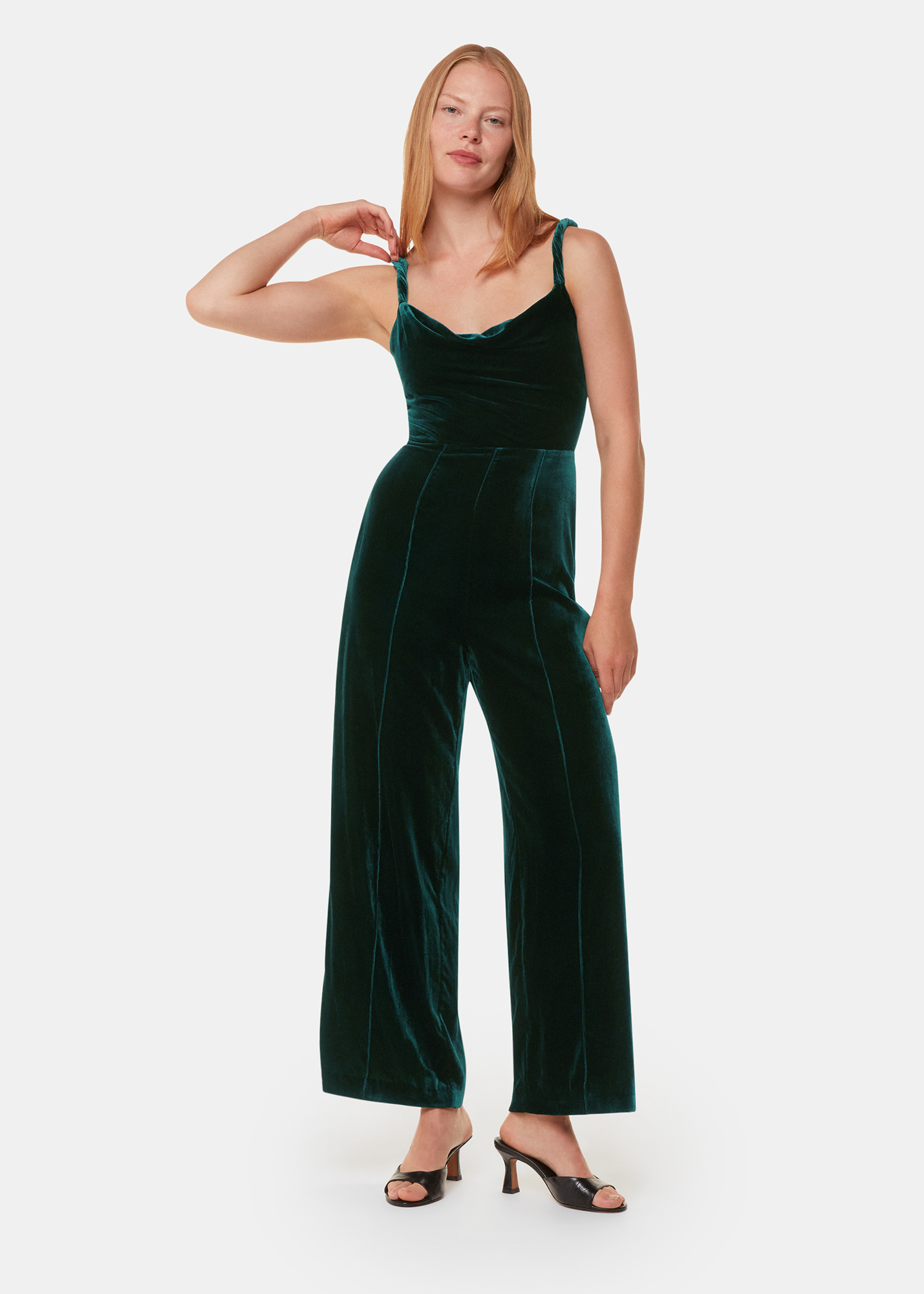 Whistles Women's Dark Green Twist Strap Velvet Jumpsuit Size 4