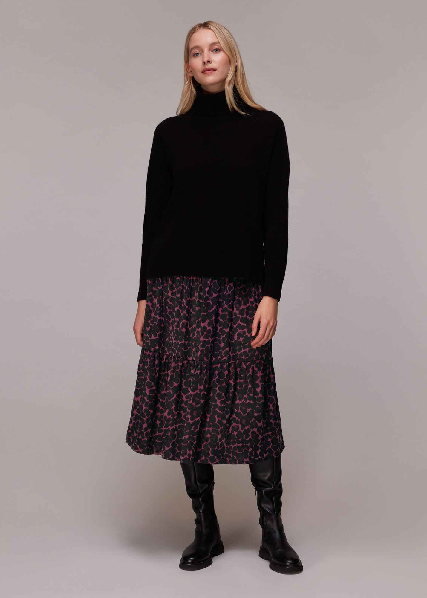 Whistles Women's Pink/Multi Smudge Animal Tiered Skirt Size 6