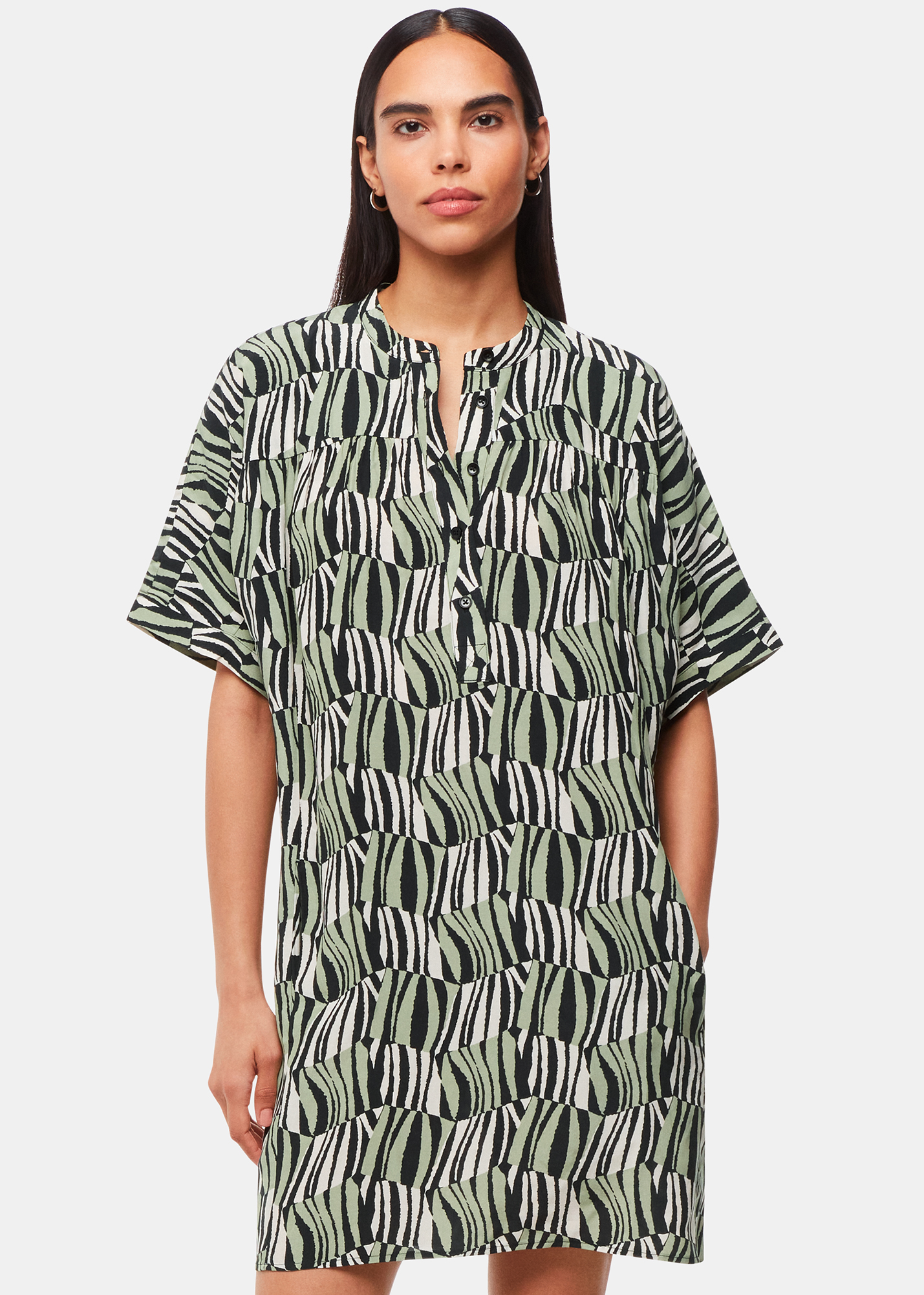 Whistles Women's Green/Multi Checkerboard Tiger Print Dress Size 12