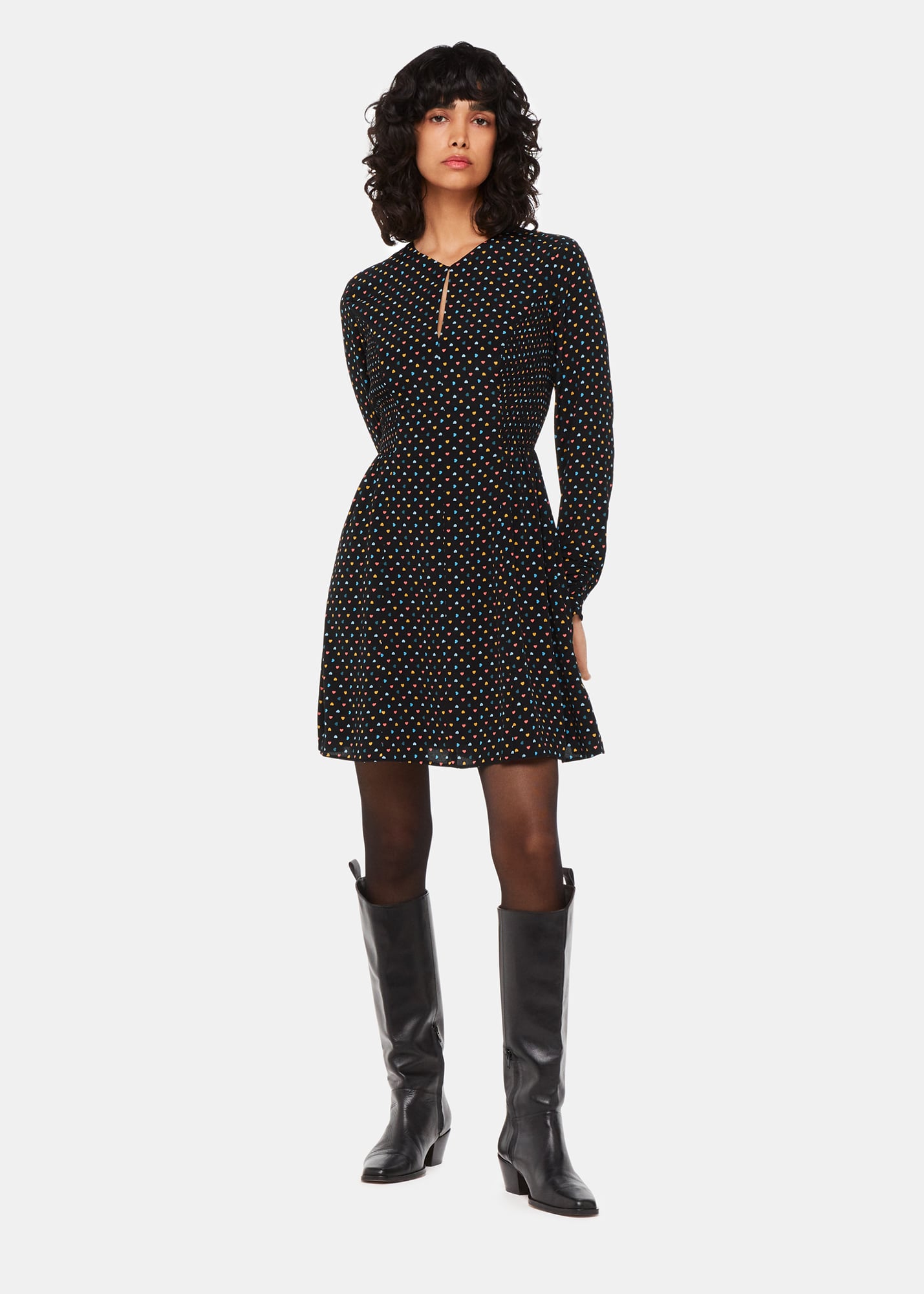 Whistles Women's Black/Multi Scattered Hearts Flippy Dress Size 6