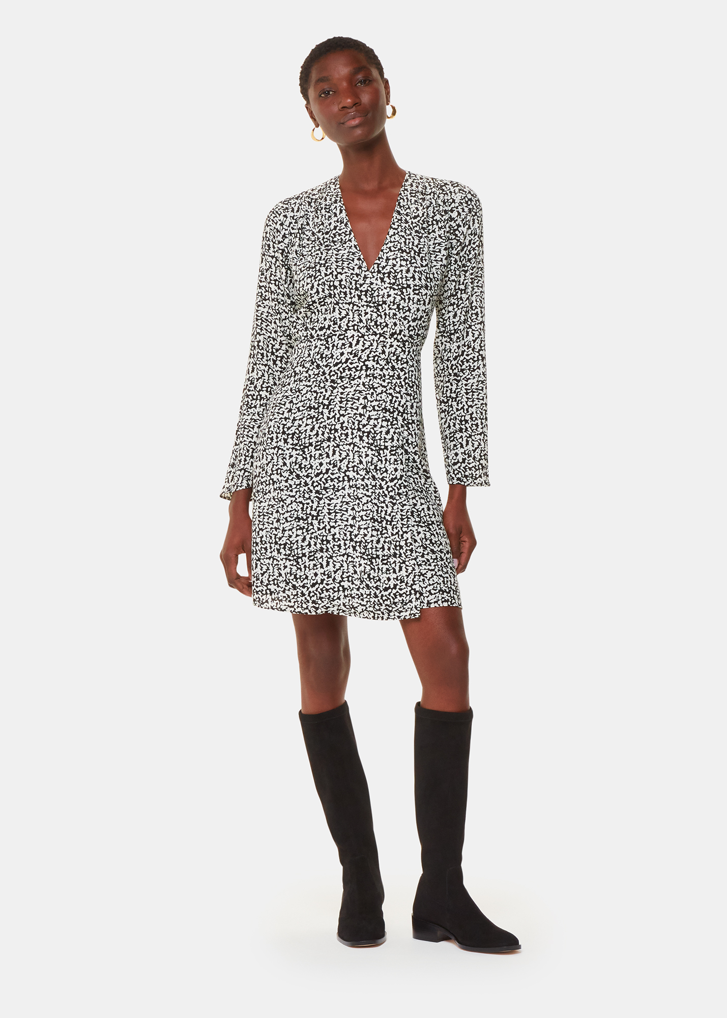 Whistles Women's Black/Multi Scribble Print Flippy Dress Size 14