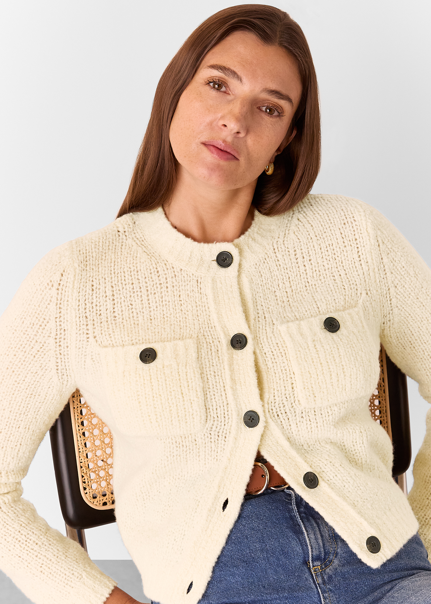 Whistles Women's Ivory Wool Mix Textured Cardigan Size XS