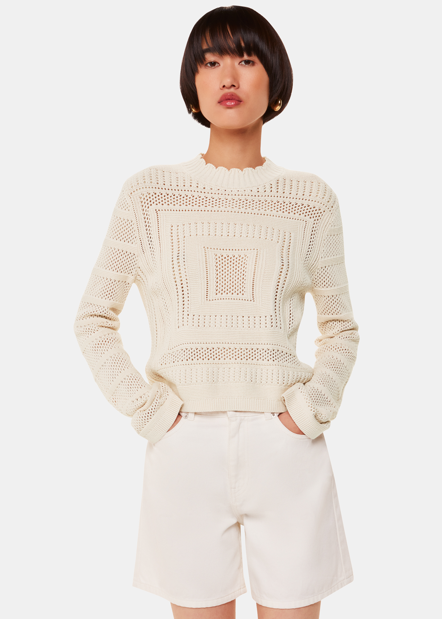 Whistles Women's Ivory Crochet Detail Knit Size L