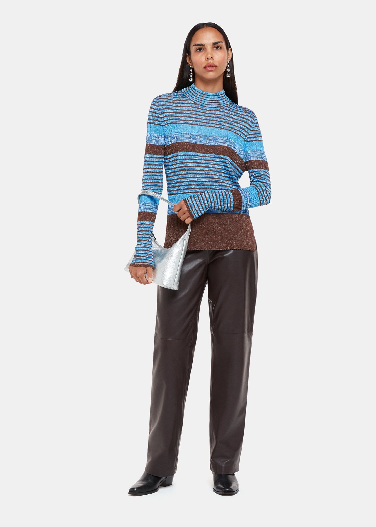 Whistles Women's Multicolour Stripe Sparkle High Neck Knit Size XS