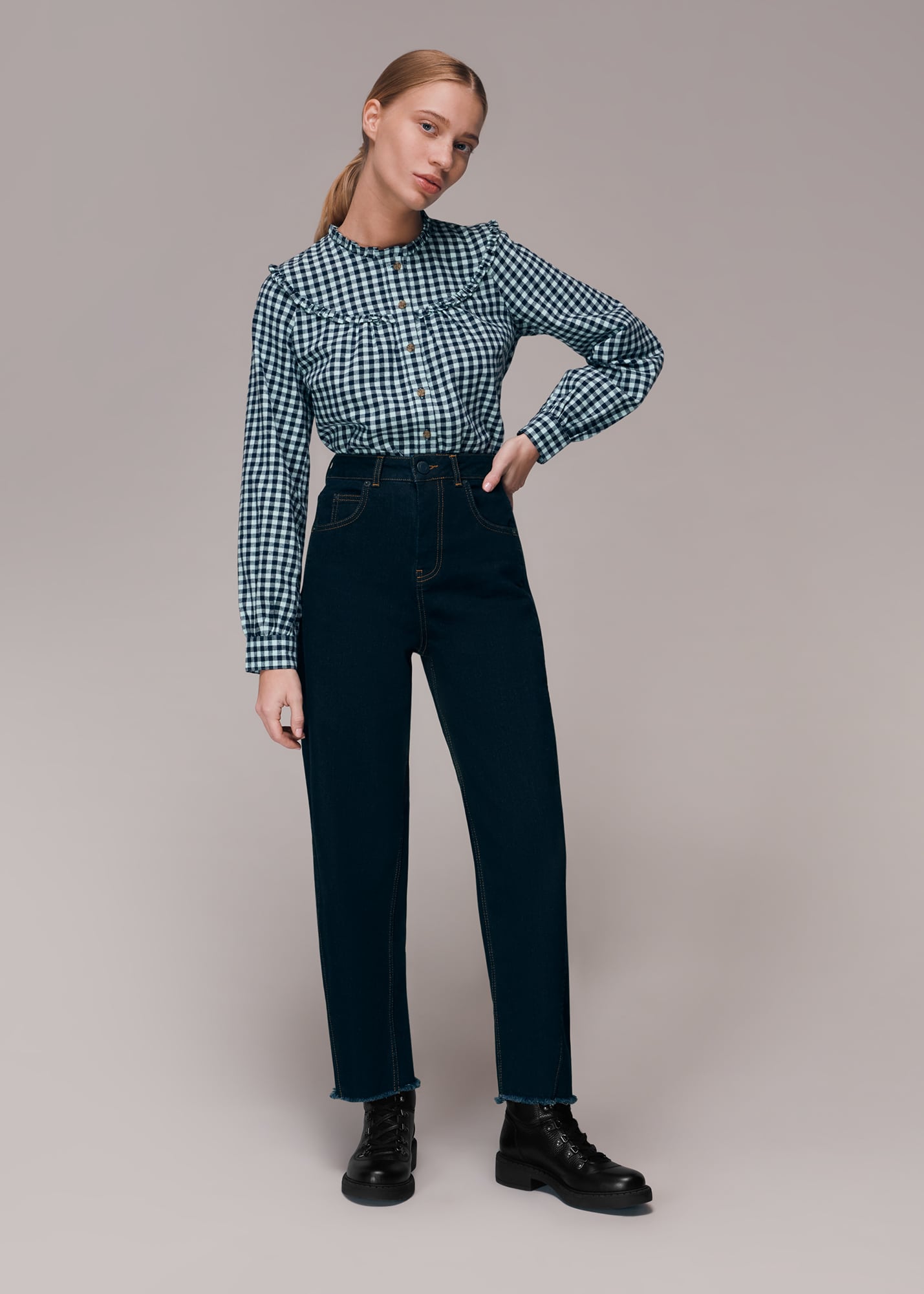Whistles Women's Multicolour Gingham Frill Detail Top Size 6