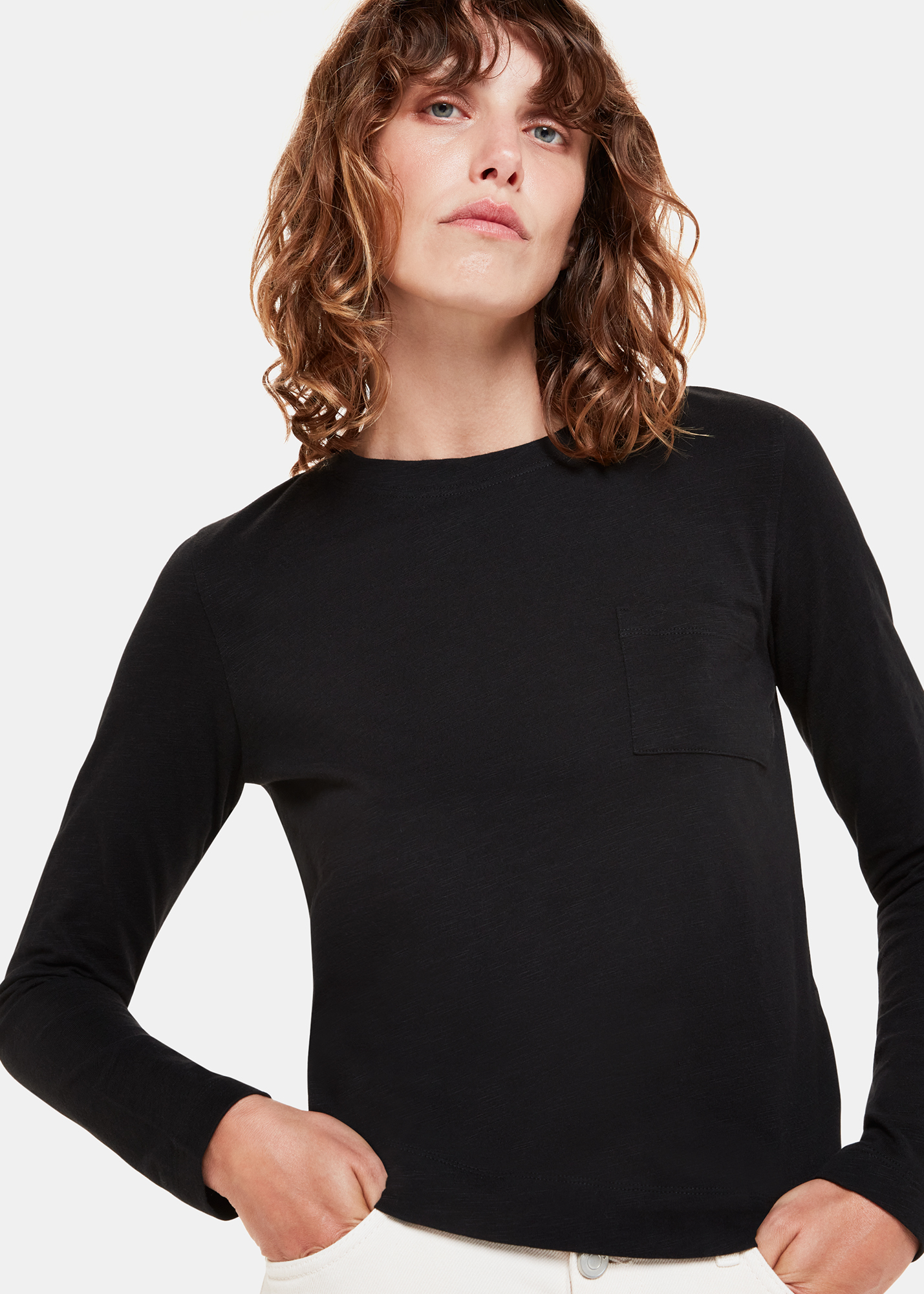 Whistles Women's Black Crew Neck Pocket Top Size 14