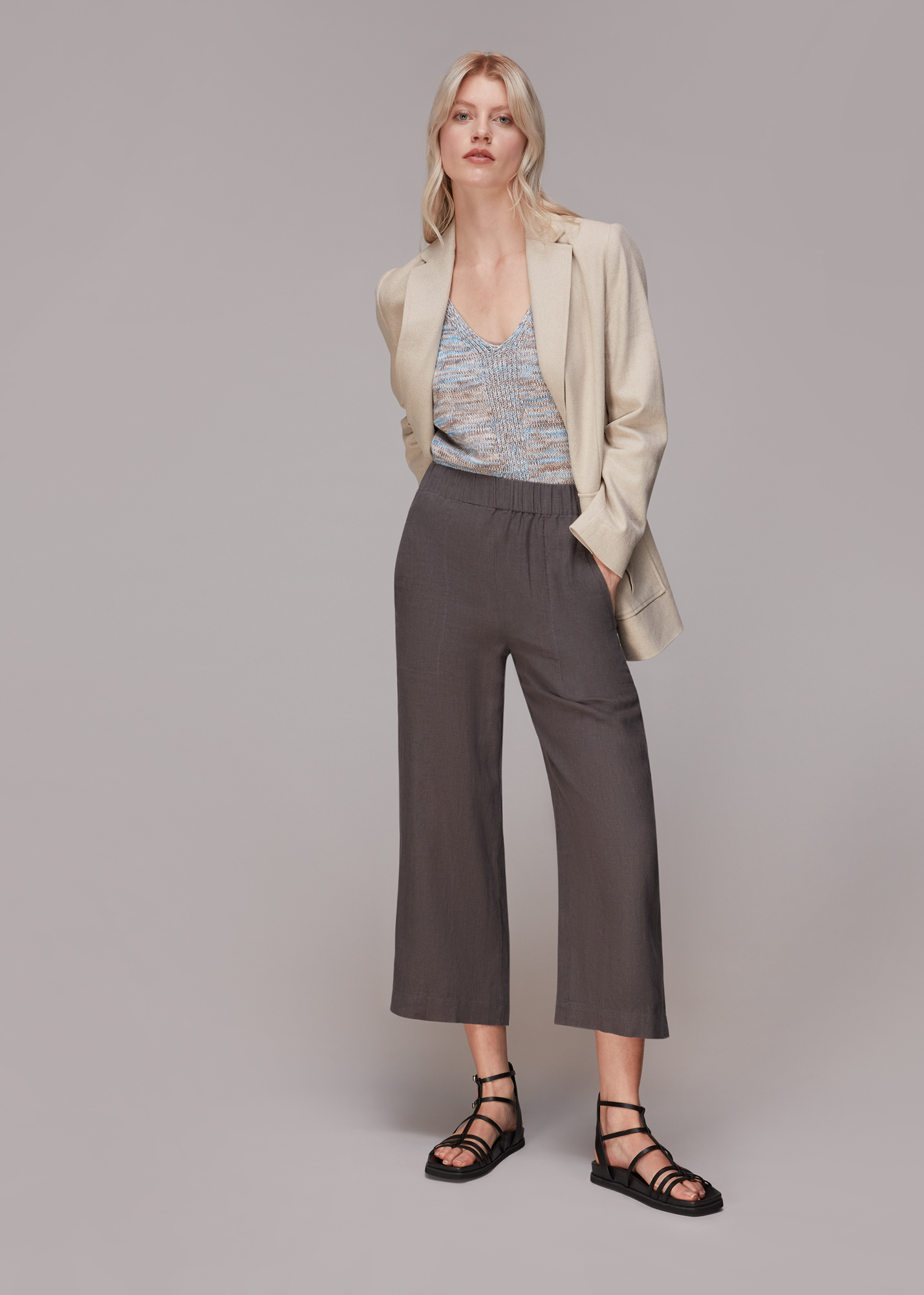 Whistles Women's Washed Black Linen Trouser Size 4