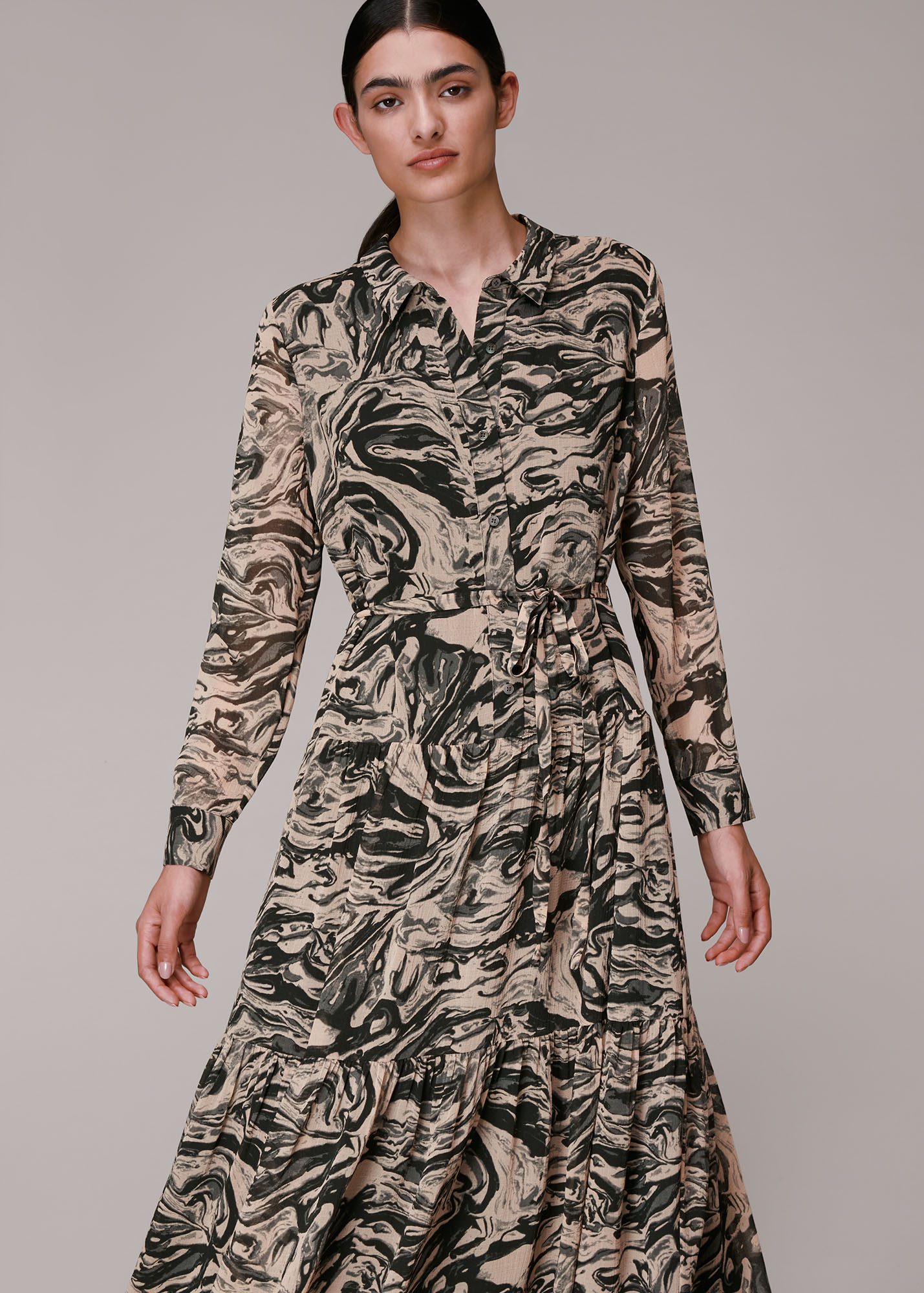 Whistles Women's Multicolour Marble Print Shirt Dress Size 4