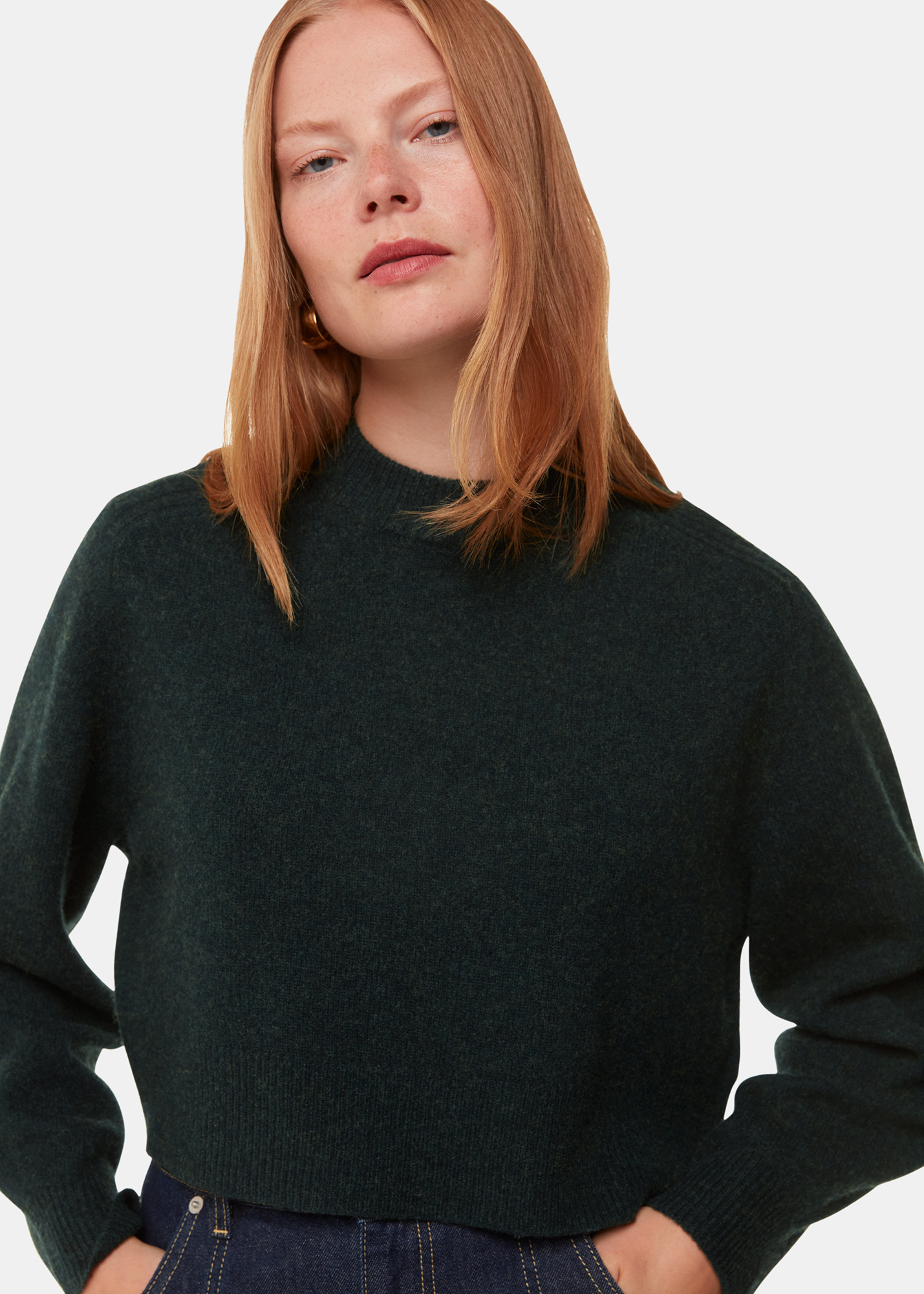 Whistles Women's Dark Green Wool Crop Relaxed Knit Size L