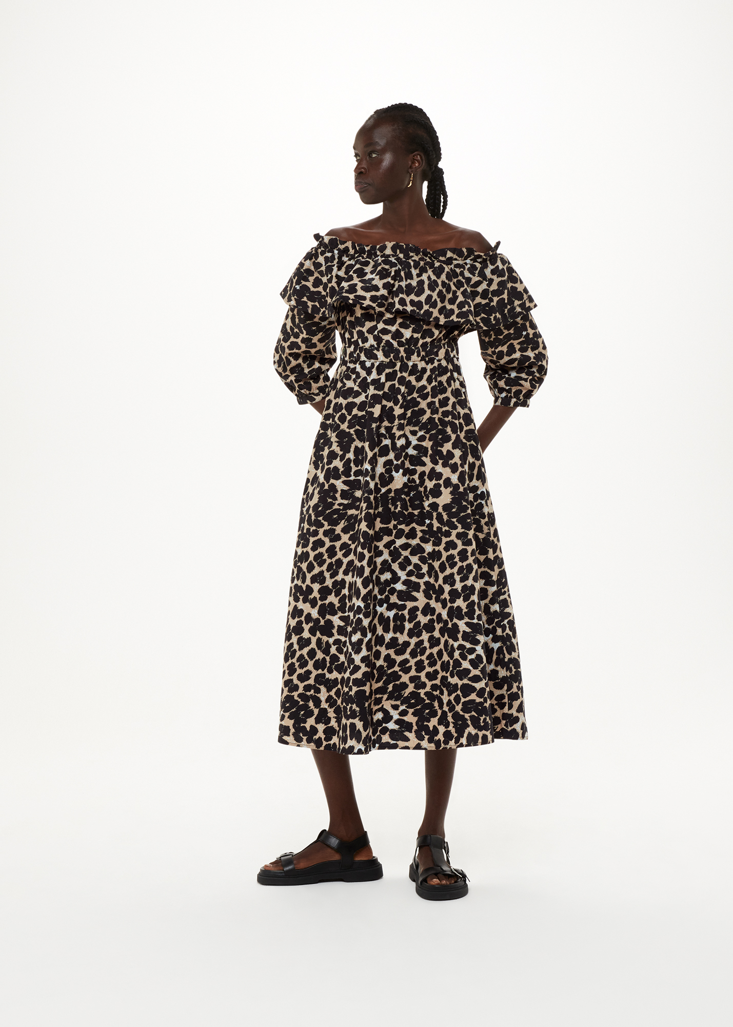 Whistles Women's Leopard Print Leopard Spot Bardot Dress Size 16