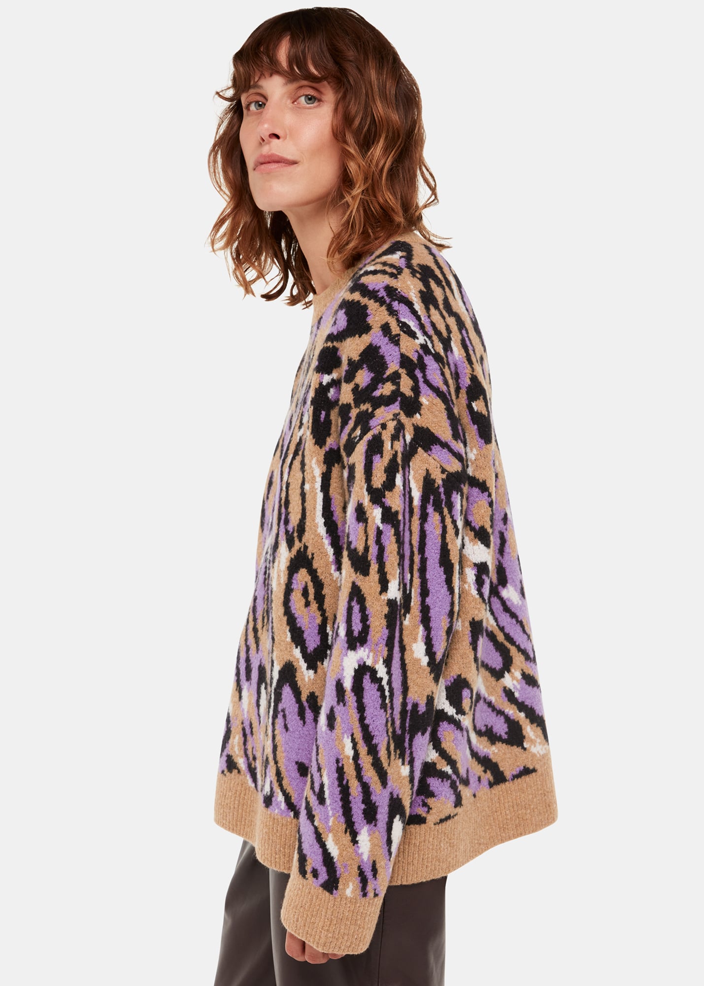 Whistles Women's Multicolour Waving Leopard Jacquard Knit Size M