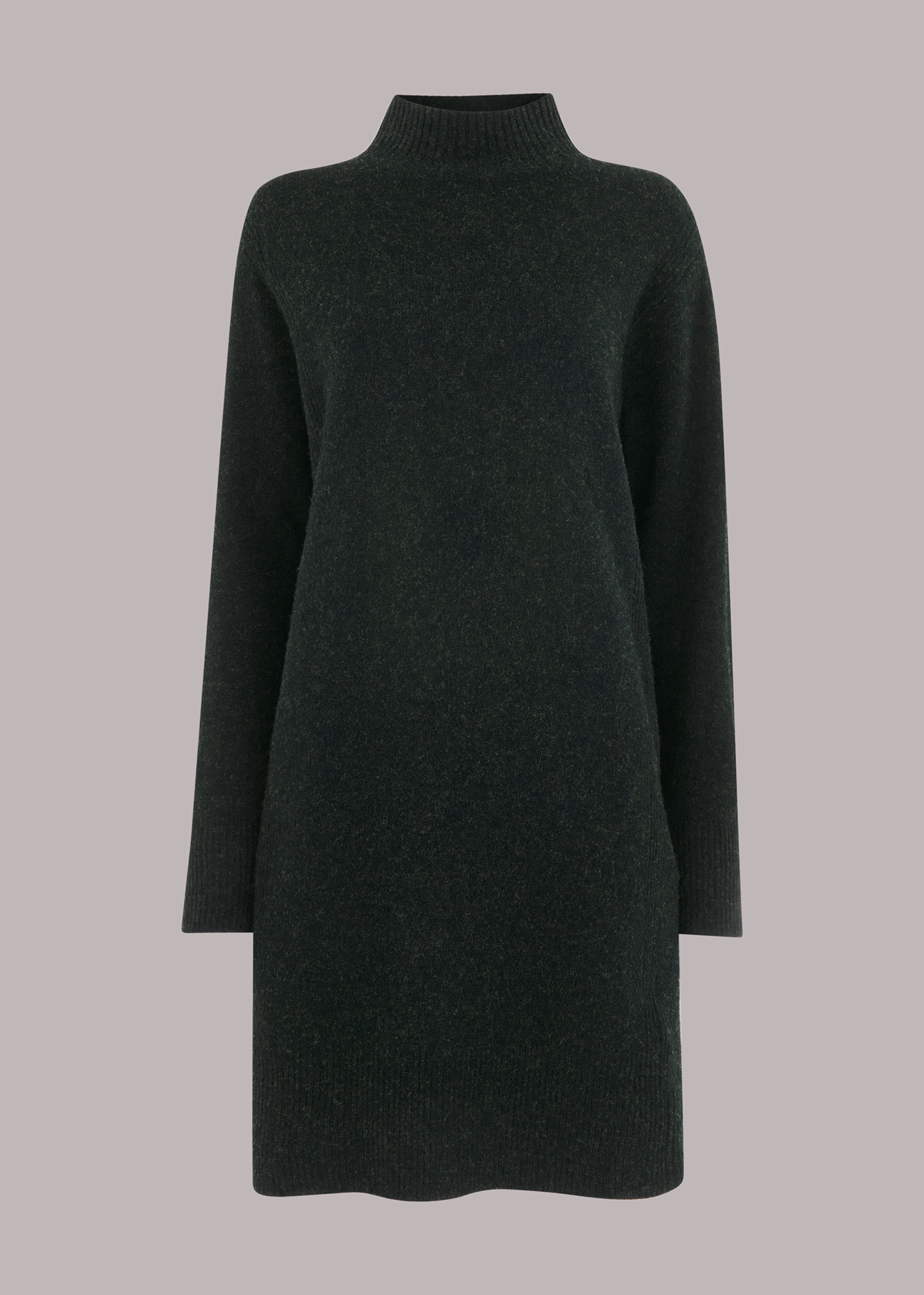Whistles Women's Dark Green Funnel Neck Knitted Dress Size M