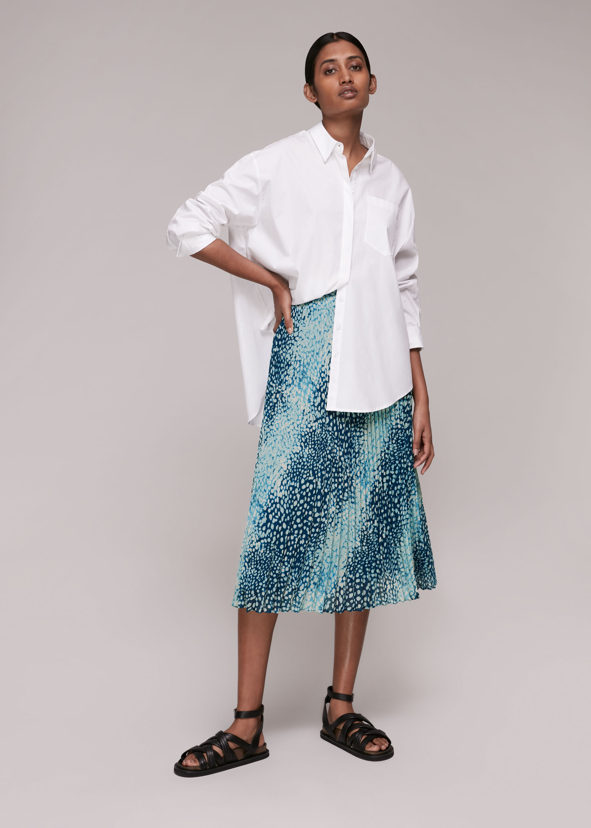 Whistles Women's Blue/Multi Dalmation Pleated Skirt Size 6