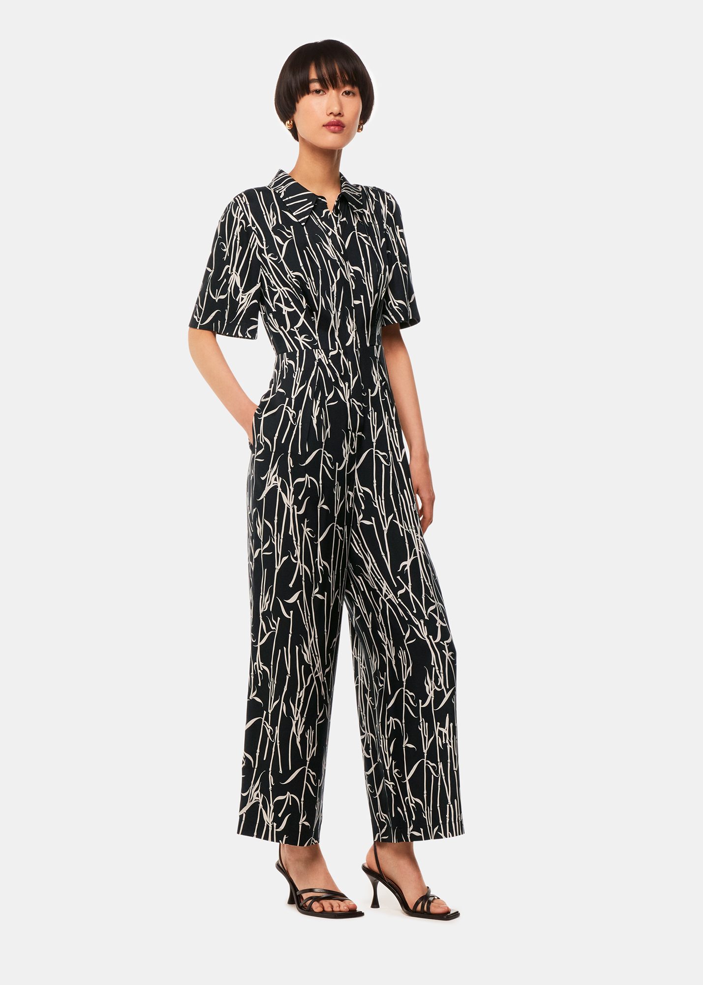 Whistles Women's Black/White Bamboo Shoots Edina Jumpsuit Size 6