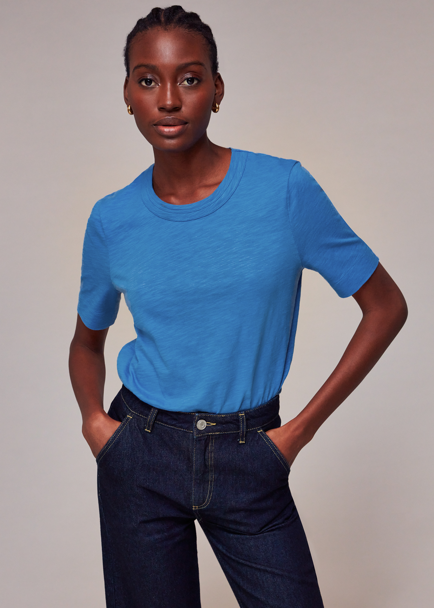 Whistles Women's Blue Rosa Double Trim T Shirt Size XS