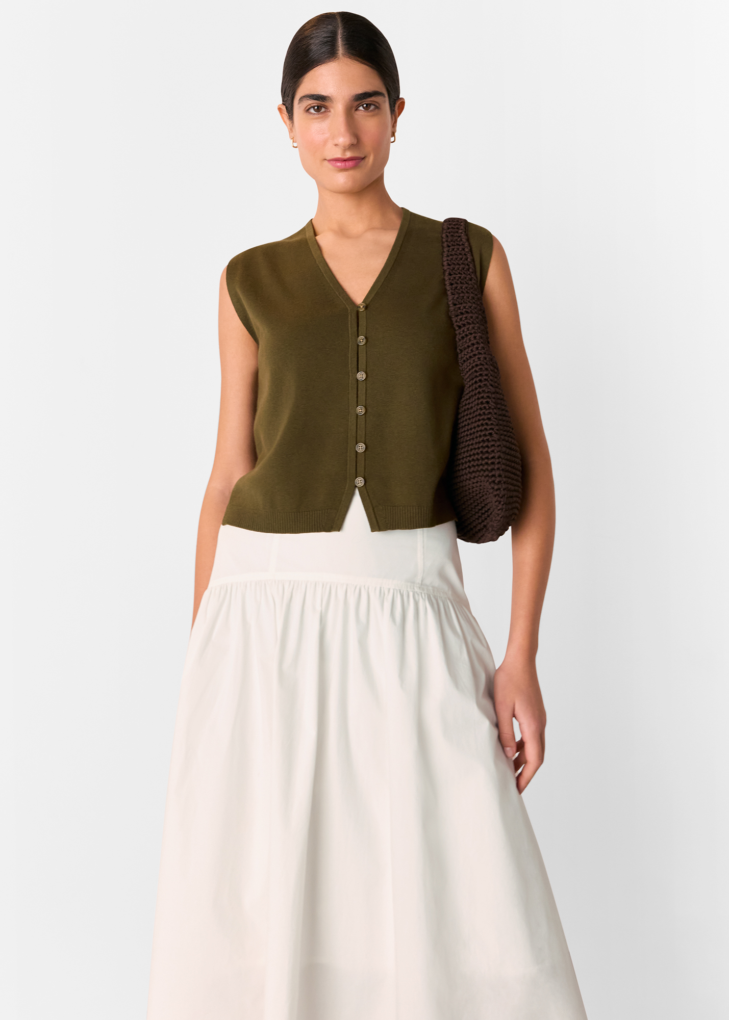 Whistles Women's Khaki Bailey Button Through Tank Size XL