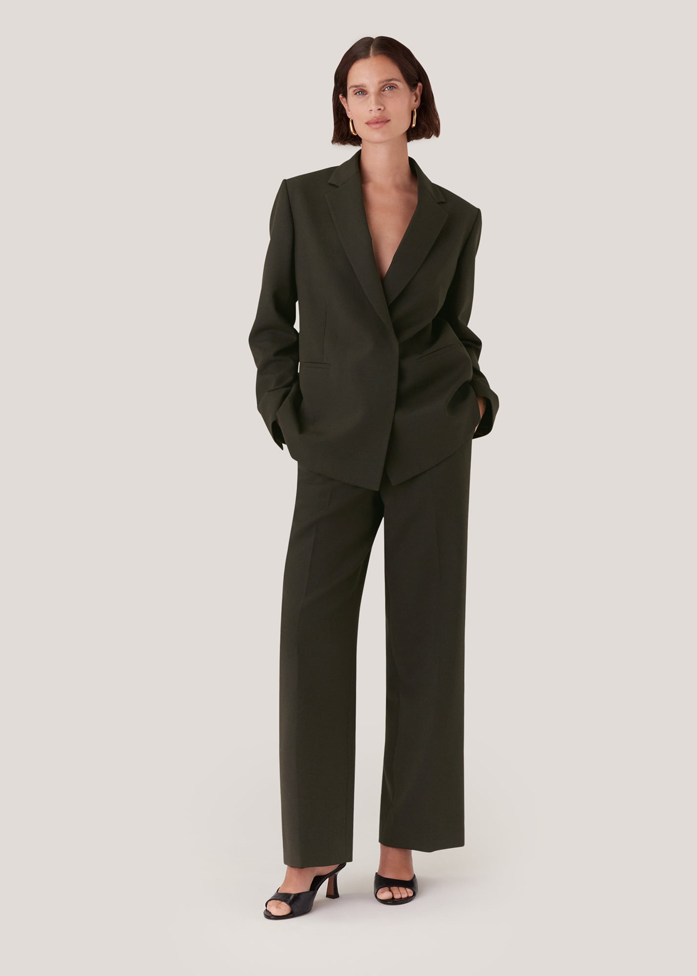 Whistles Women's Dark Green Natalie Wool Blend Trouser Size 6