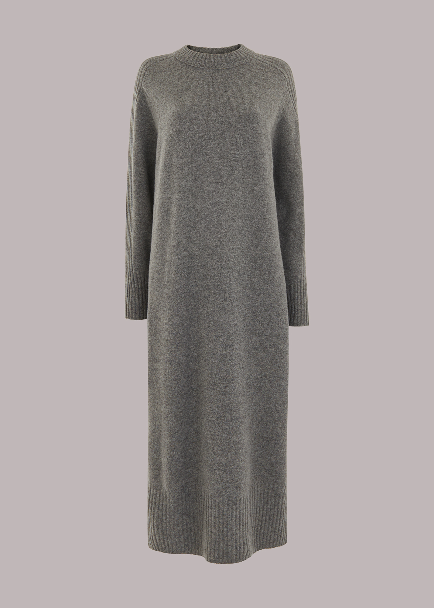 Whistles Women's Grey Boyfriend Crew Knit Midi Dress Size S