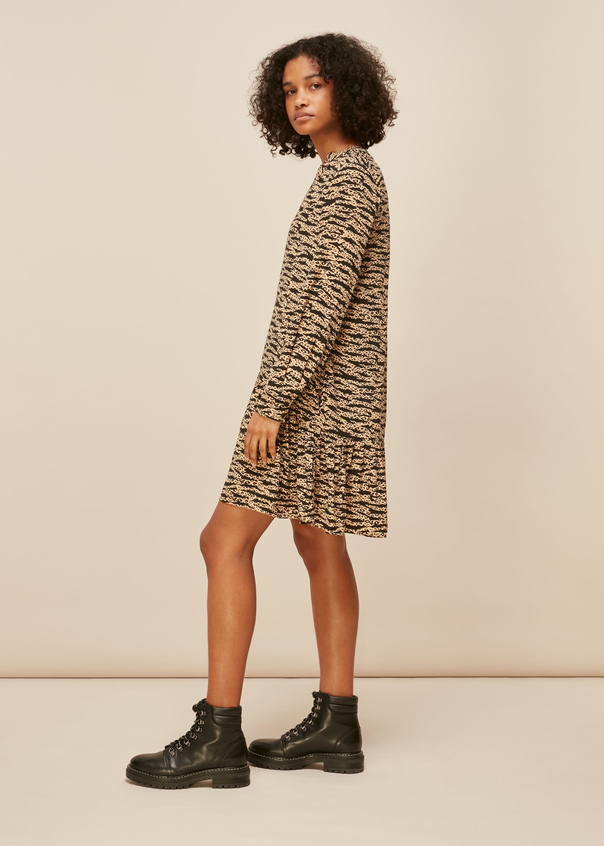 Whistles Women's Black/Multi Tiger Leopard Dress Size 8