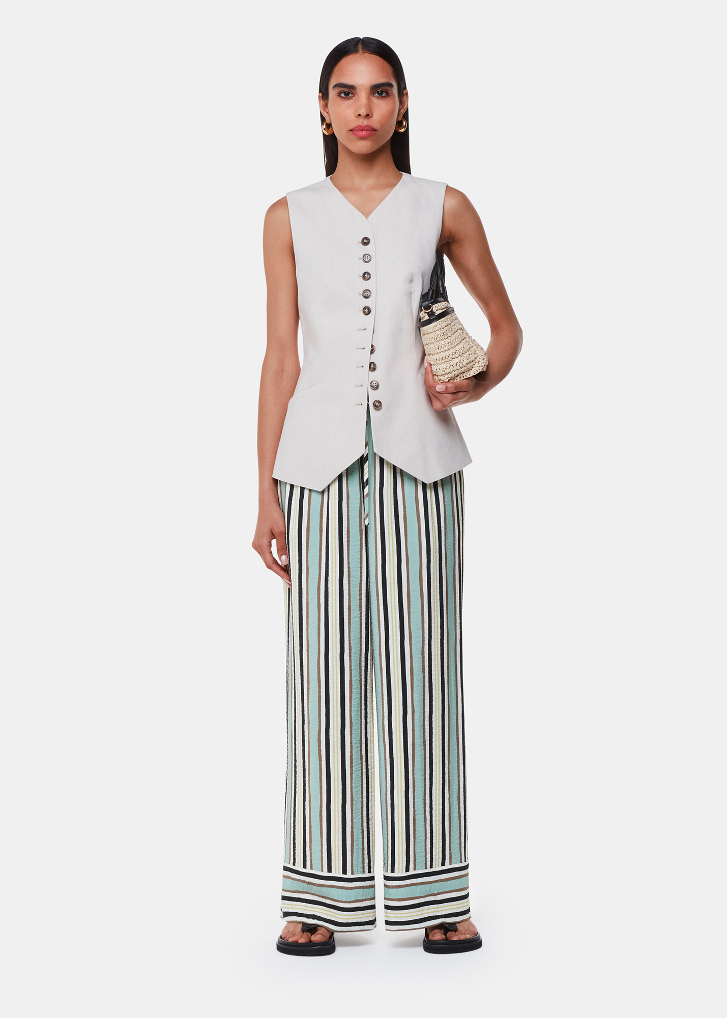 Whistles Women's Multicolour Vertical Stripe Nicola Trouser Size 18