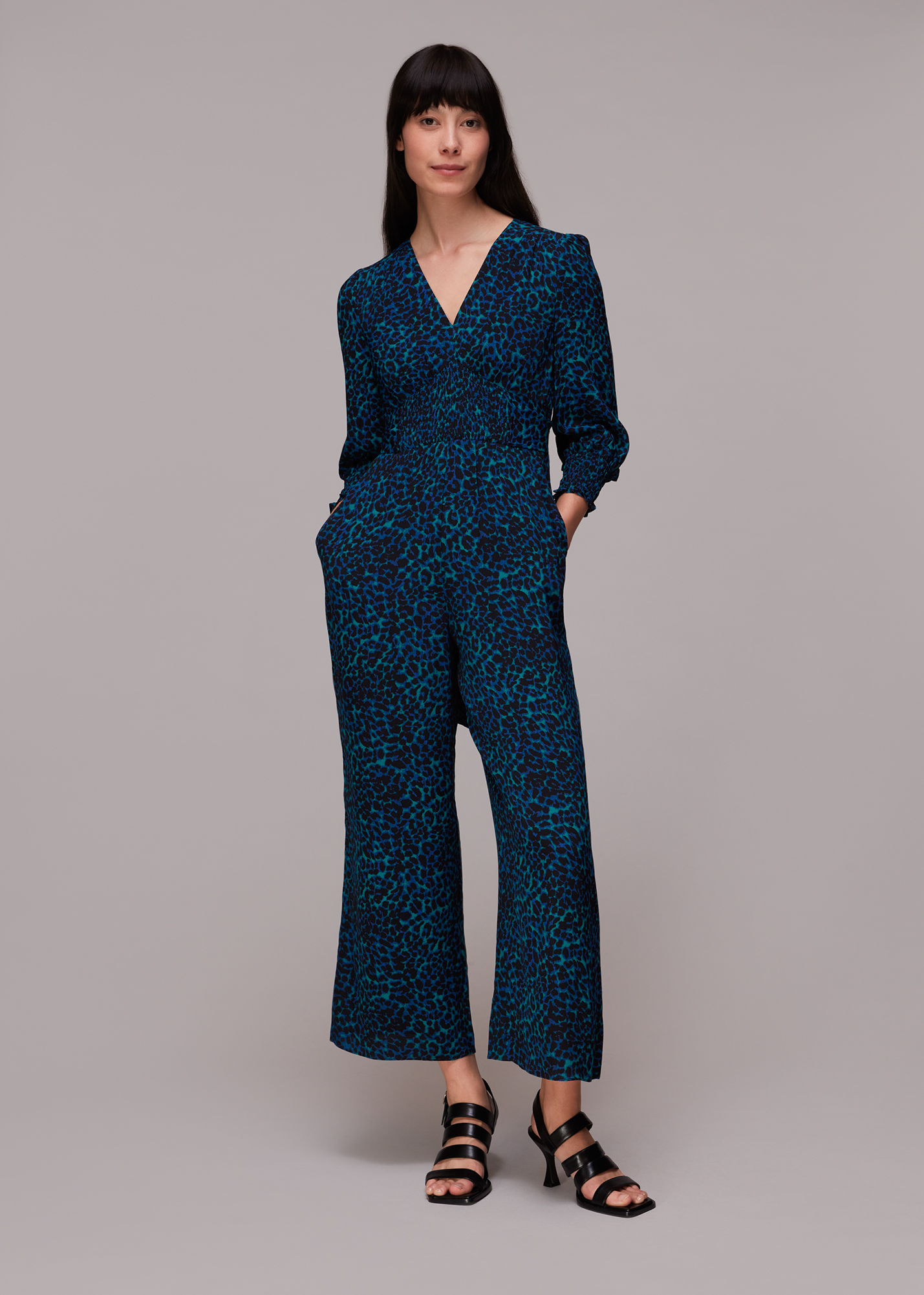 Whistles Women's Teal/Multi Forest Leopard Jumpsuit Size 8