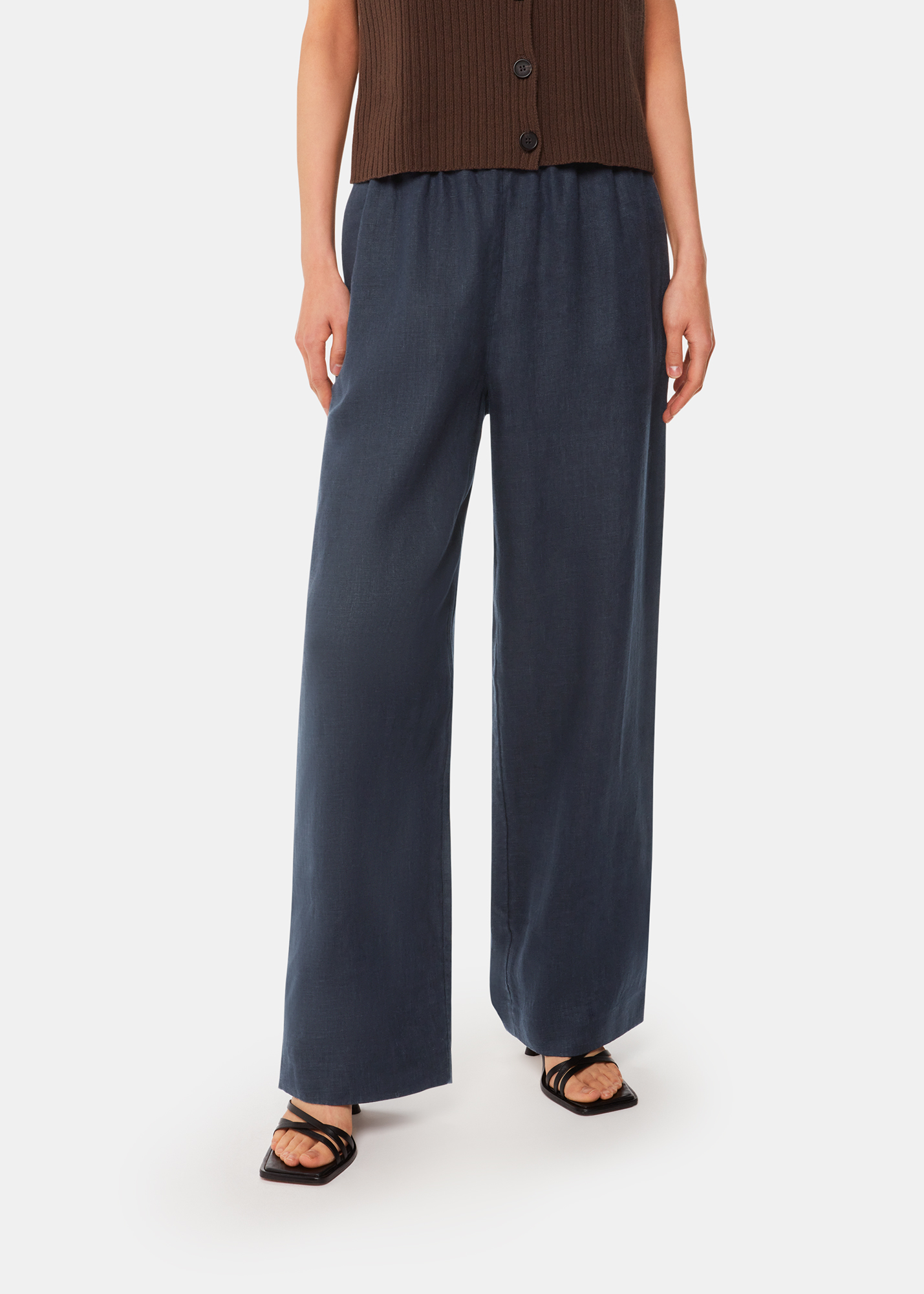 Whistles Women's Navy Elasticated Linen Trouser Size 4