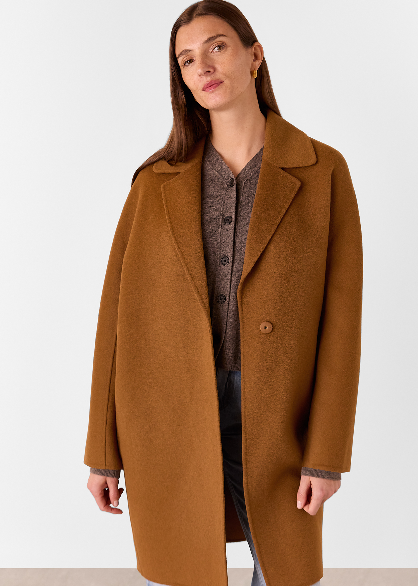 Whistles Women's Camel Julia Wool Double Faced Coat Size XL