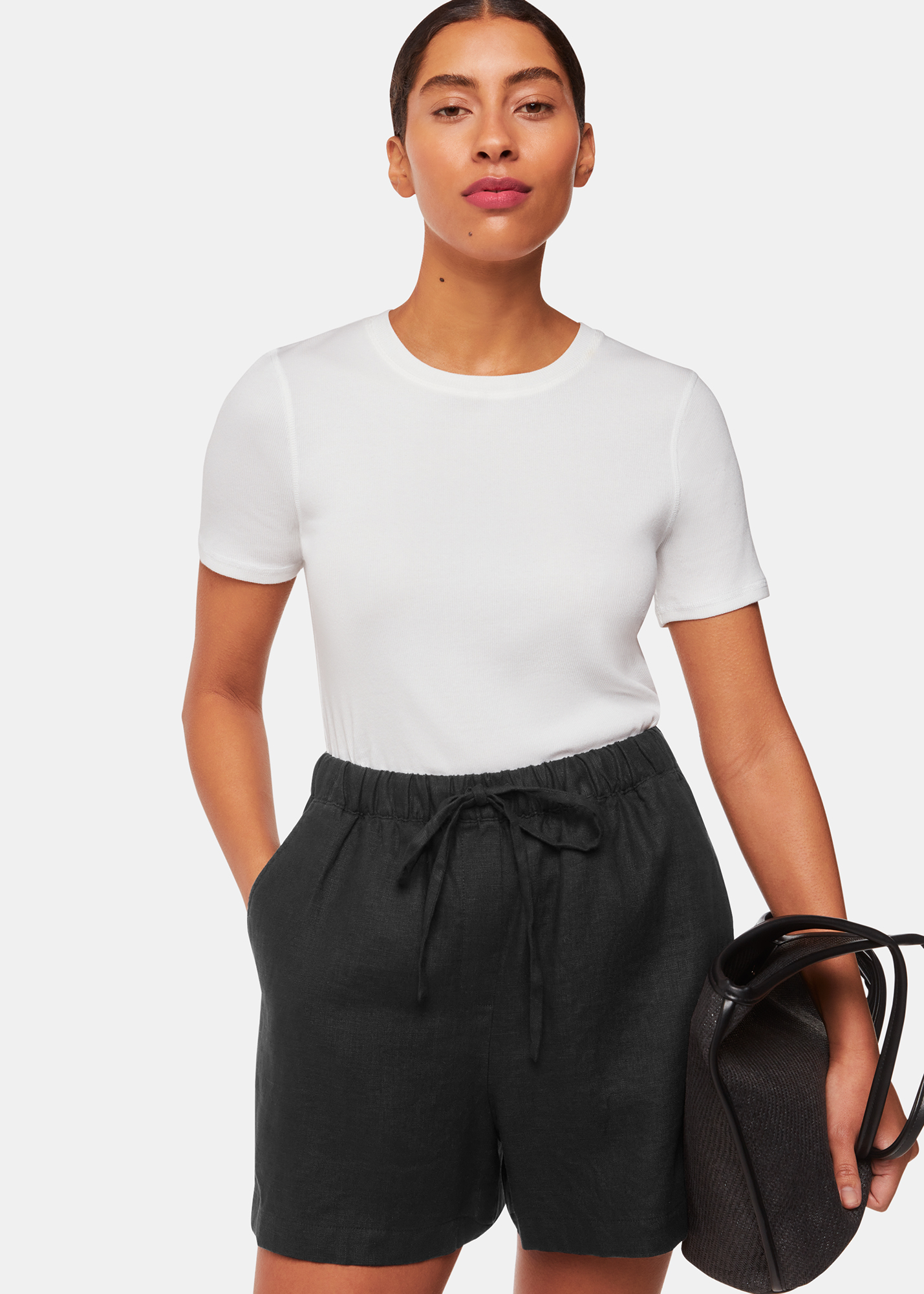 Whistles Women's Black Linen Elasticated Short Size 20